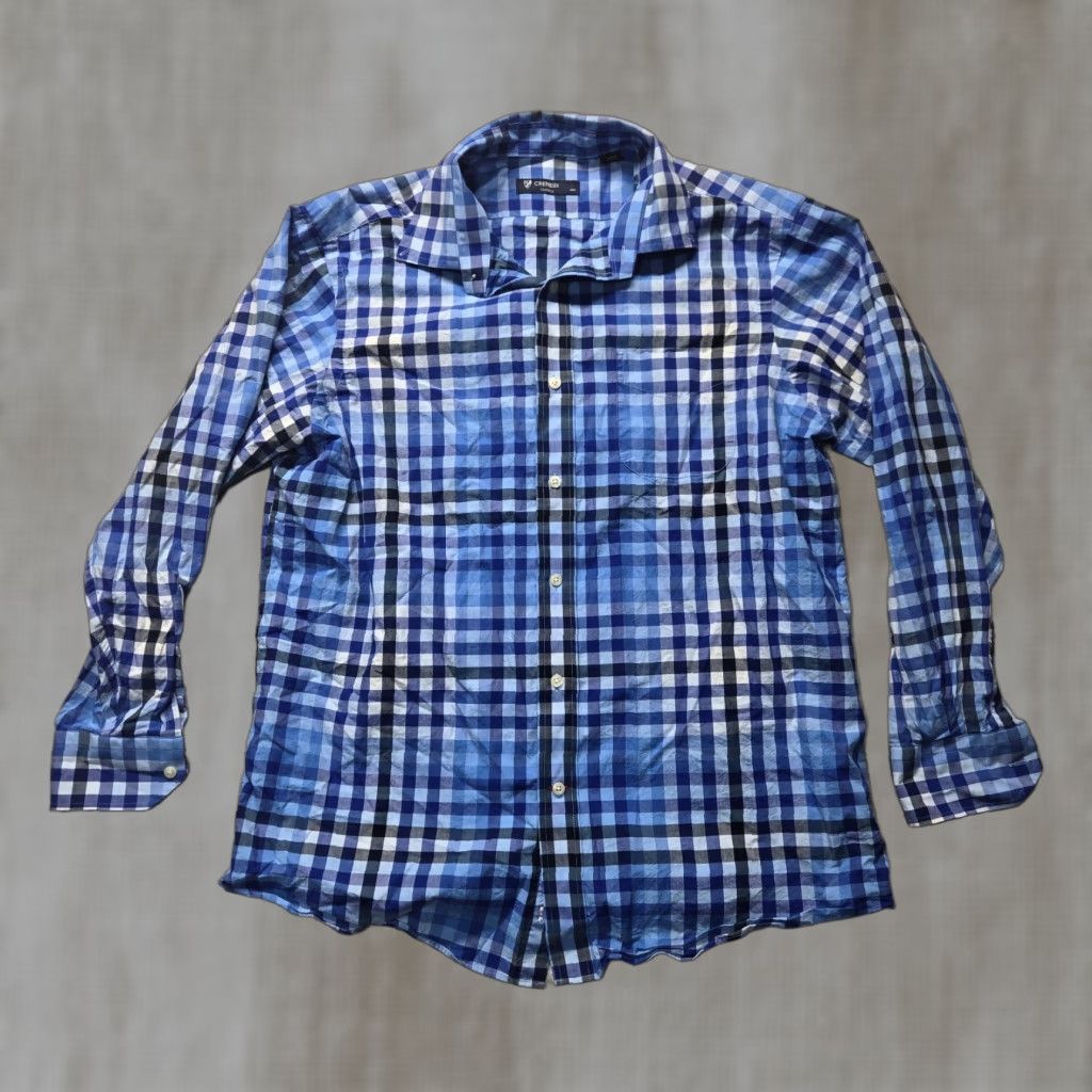 Cremieux Daniel Cremieux Shirt Button-Up Check Long Sleeve Blue Adult Large Mens Size US L / EU 52-54 / 3 - 1 Thumbnail