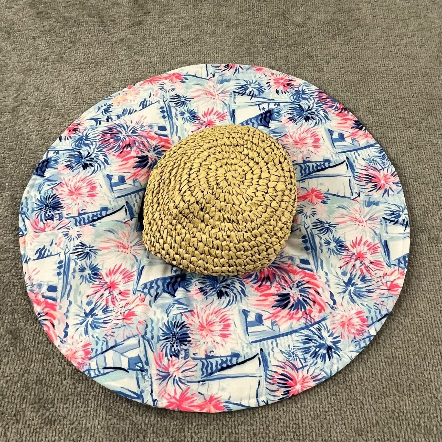 Lilly Pulitzer LILLY PULITZER Hat Straw Floppy Wide Sea to Shining Sea Floral Sun Beach Preppy Hat Size ONE SIZE - 2 Thumbnail