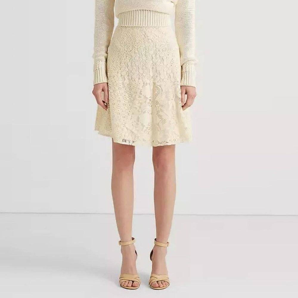 Ralph Lauren NWT New $195 Lauren Ralph Lauren Cream Patchwork Lace Skirt Size 38" / US 16 / IT 52 - 1 Thumbnail