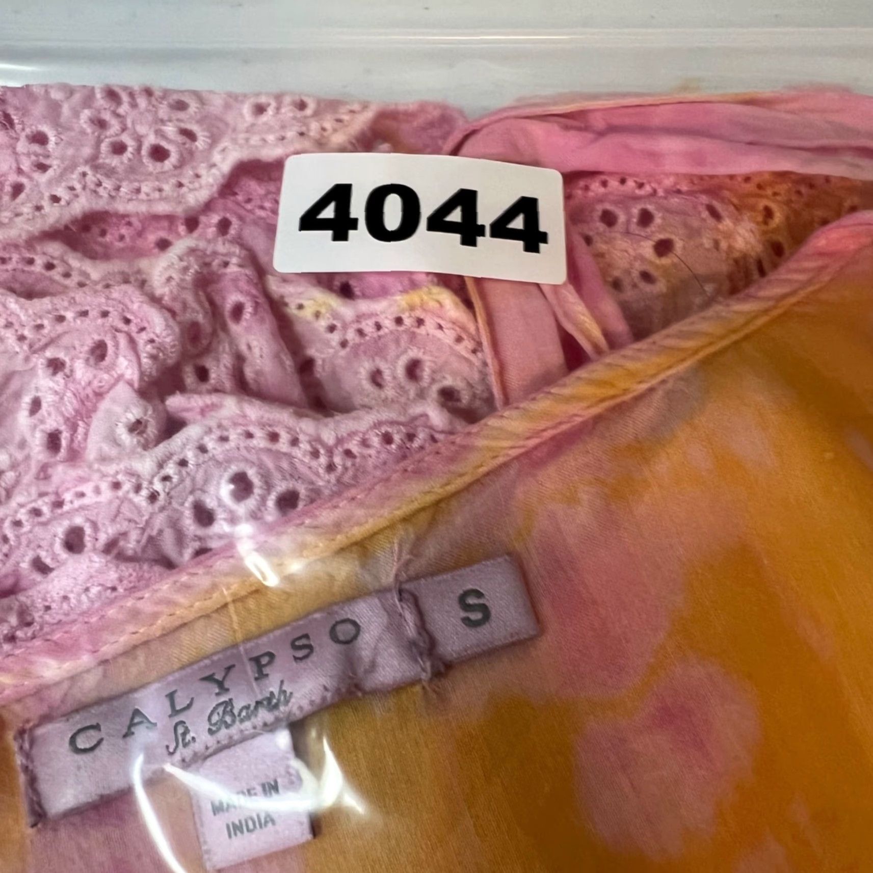 Vintage Calypso St. Barth Womens Small Pink & Yellow Tie-Dye Wrap Dress With Eyelet Hem Shirt Sleeveless V-Neck Casual Summer Spring Short Dress Womens Size S / US 4 / IT 40 - 8 Thumbnail