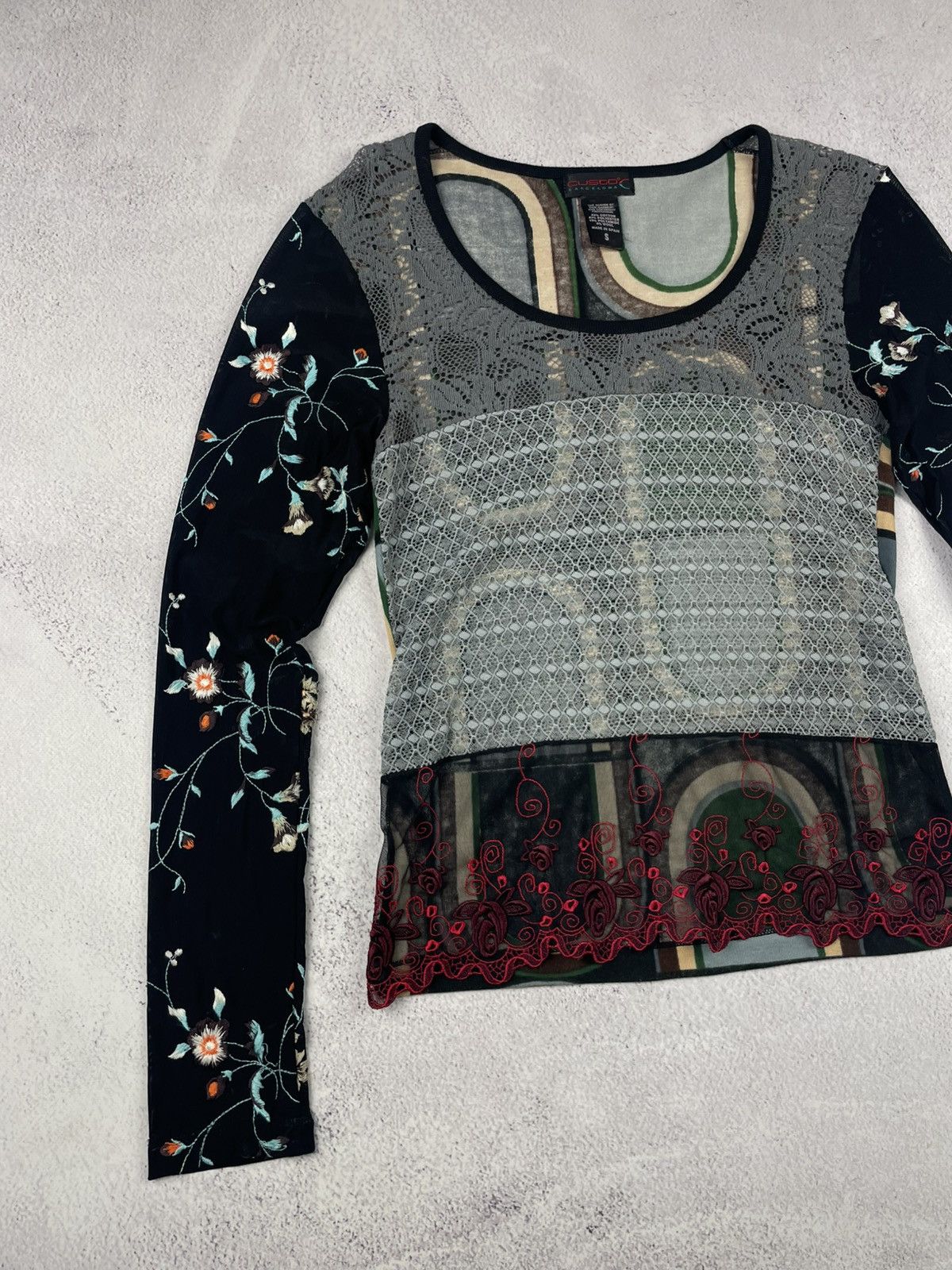 Custo Barcelona × Vintage Custo Barcelona Women’s Vintage Mesh Top Floral Geometric S Size S / US 4 / IT 40 - 4 Thumbnail