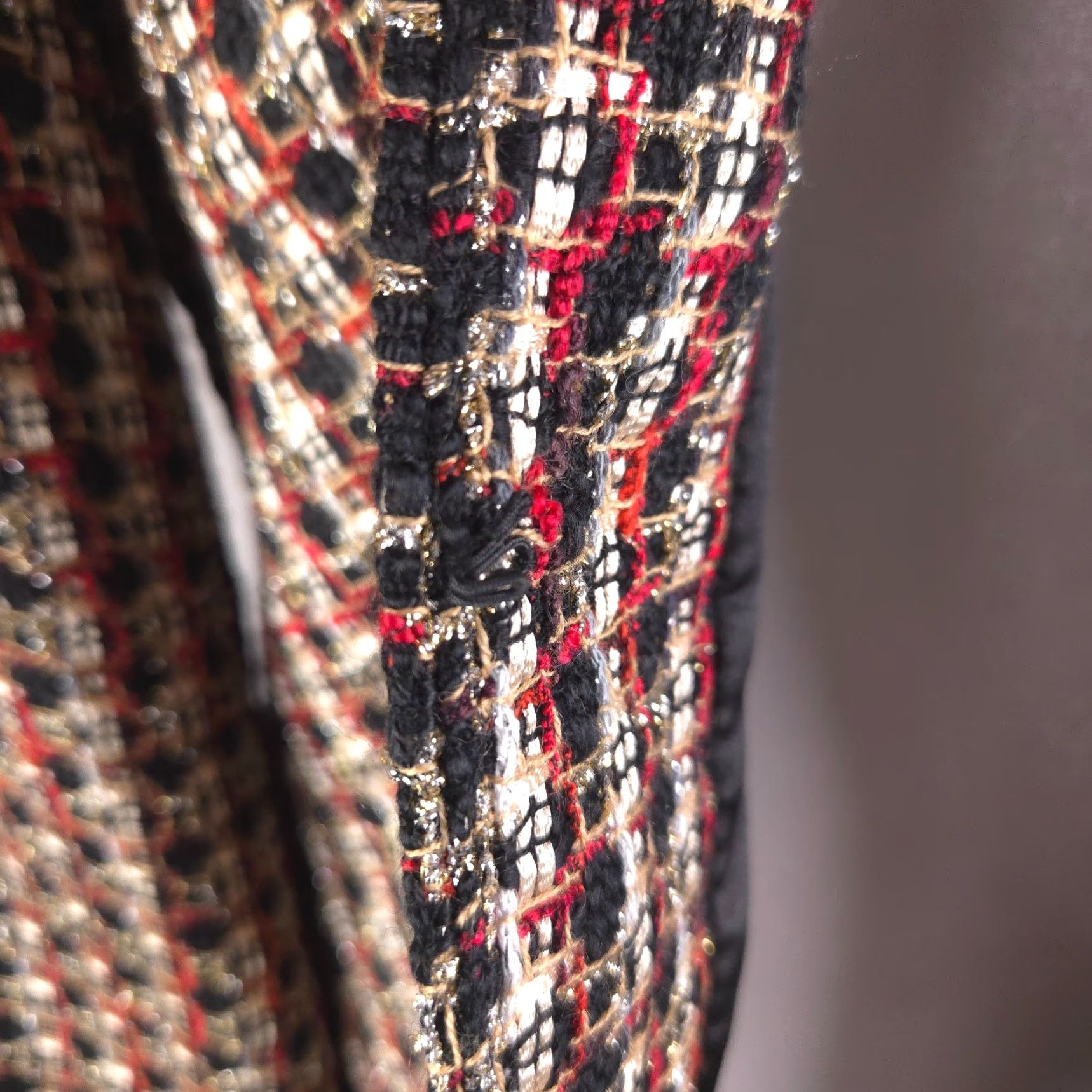Chicos Blazer Jacket 0 Red Black Textured Bouclé Tweed Clueless 