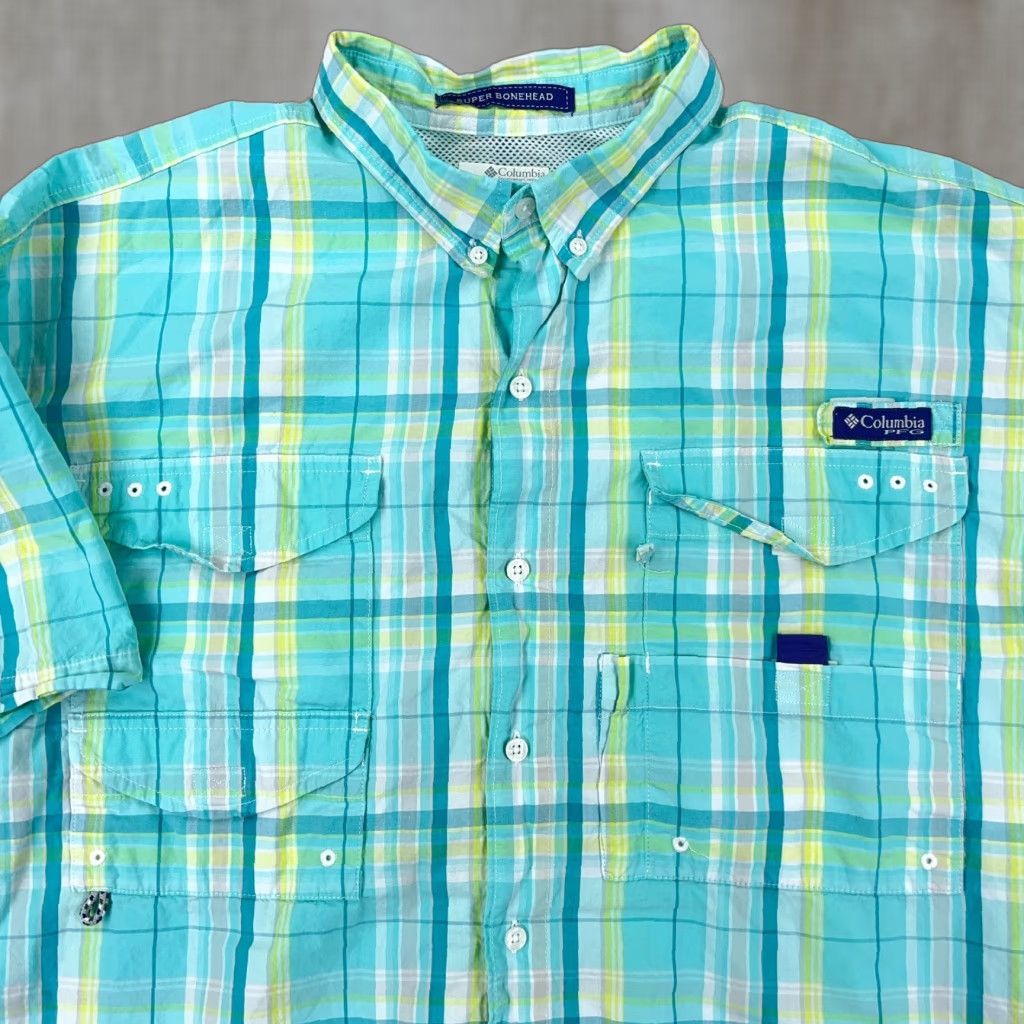 Vintage Columbia Shirt Men 1X Blue Teal Button Up Camp Classic Outdoor Fish PFG Omni-Shade Striped Size US XL / EU 56 / 4 - 1 Thumbnail