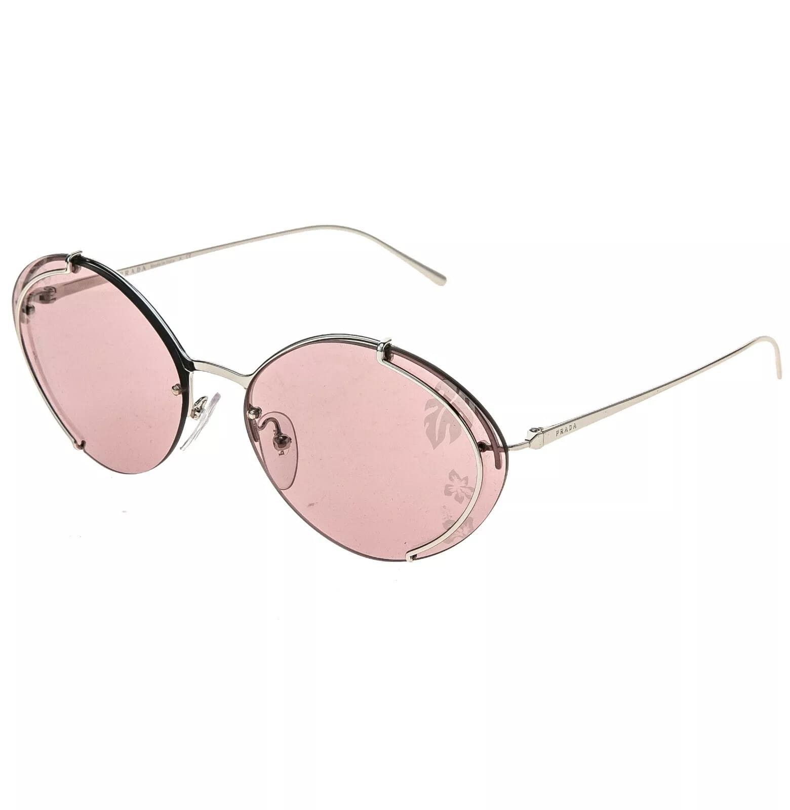 Prada PRADA Oval Metal Sunglasses 60U Silver Pink Mirror PR60US Size ONE SIZE - 9 Thumbnail