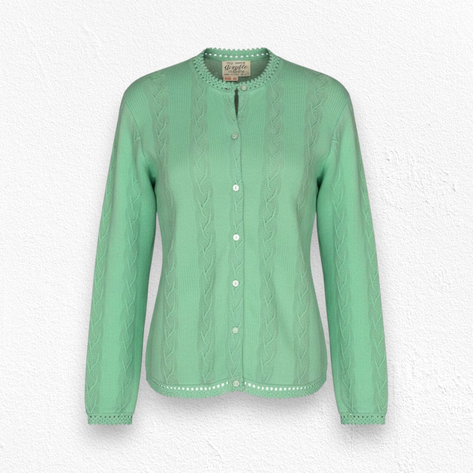 Vintage 60s Vintage Green Acrylic Cardigan Size Large Size L / US 10 / IT 46 - 1 Thumbnail