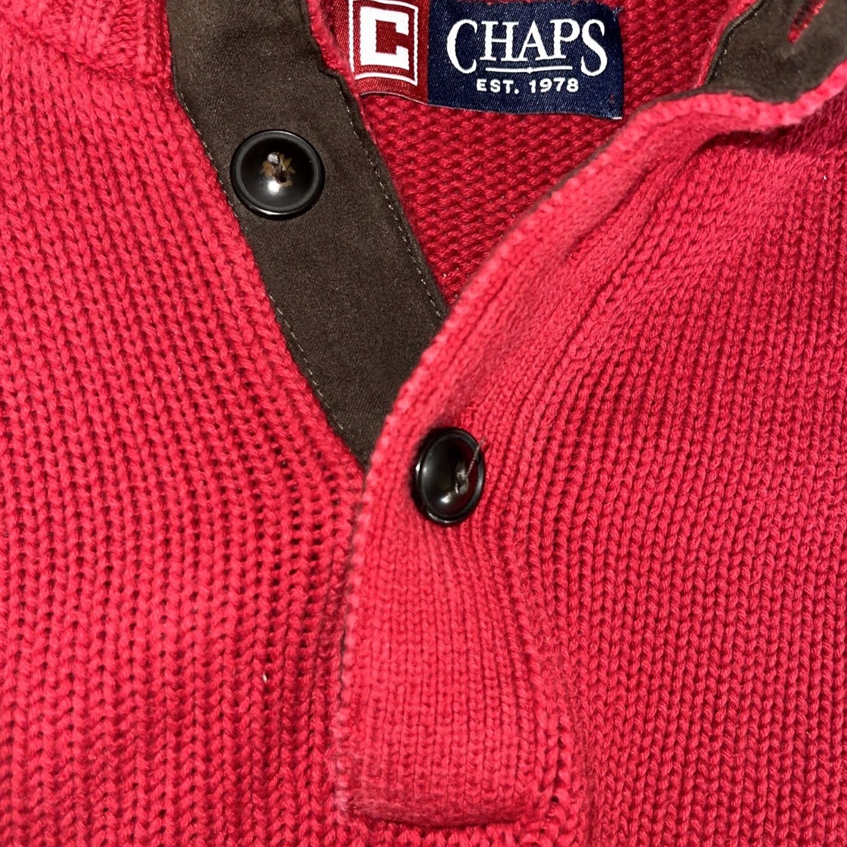 Chaps Chaps Men XL Red Pullover Sweater Long Sleeve Mock Turtle Neck 1/4 Button Down Elbow Patches Knit Cotton Size US XL / EU 56 / 4 - 7 Thumbnail