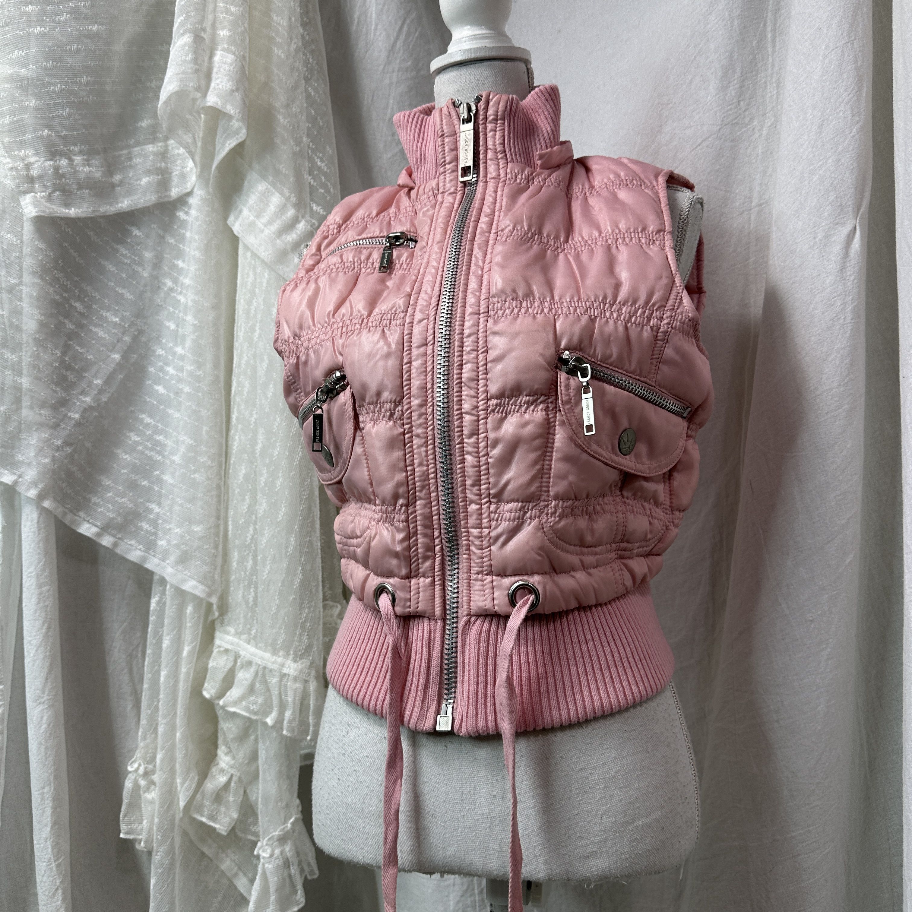 Vintage Vintage Baby Pink Fitted Puffer Zipped Vest Y2K Size M / US 6-8 / IT 42-44 - 6 Thumbnail