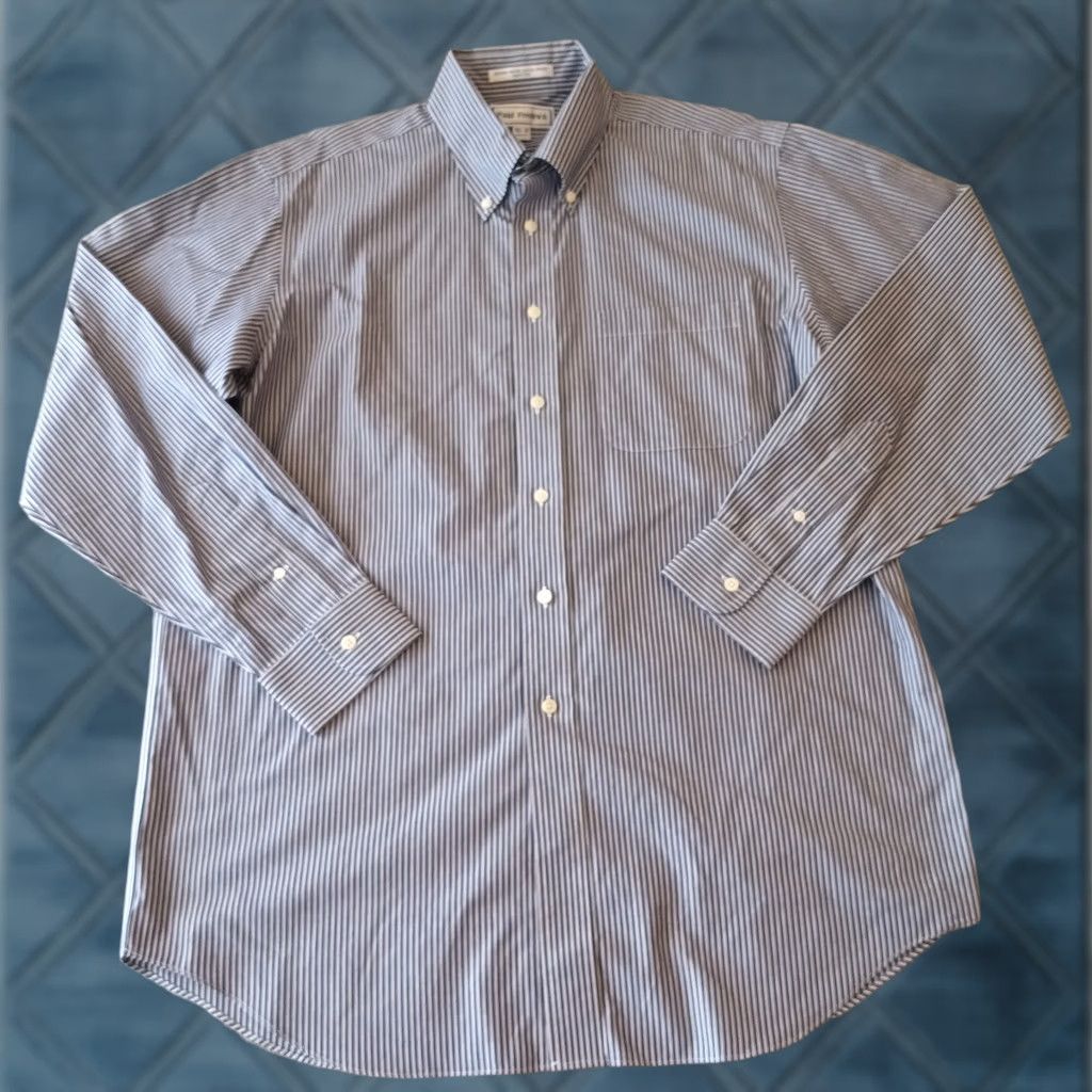 Paul Fredrick Shirt Mens 16.5 Blue Striped Long Sleeve Button-Down Cotton Dress Shirt Mens Regular Blue Striped 16.5, Men's (Size Xl)