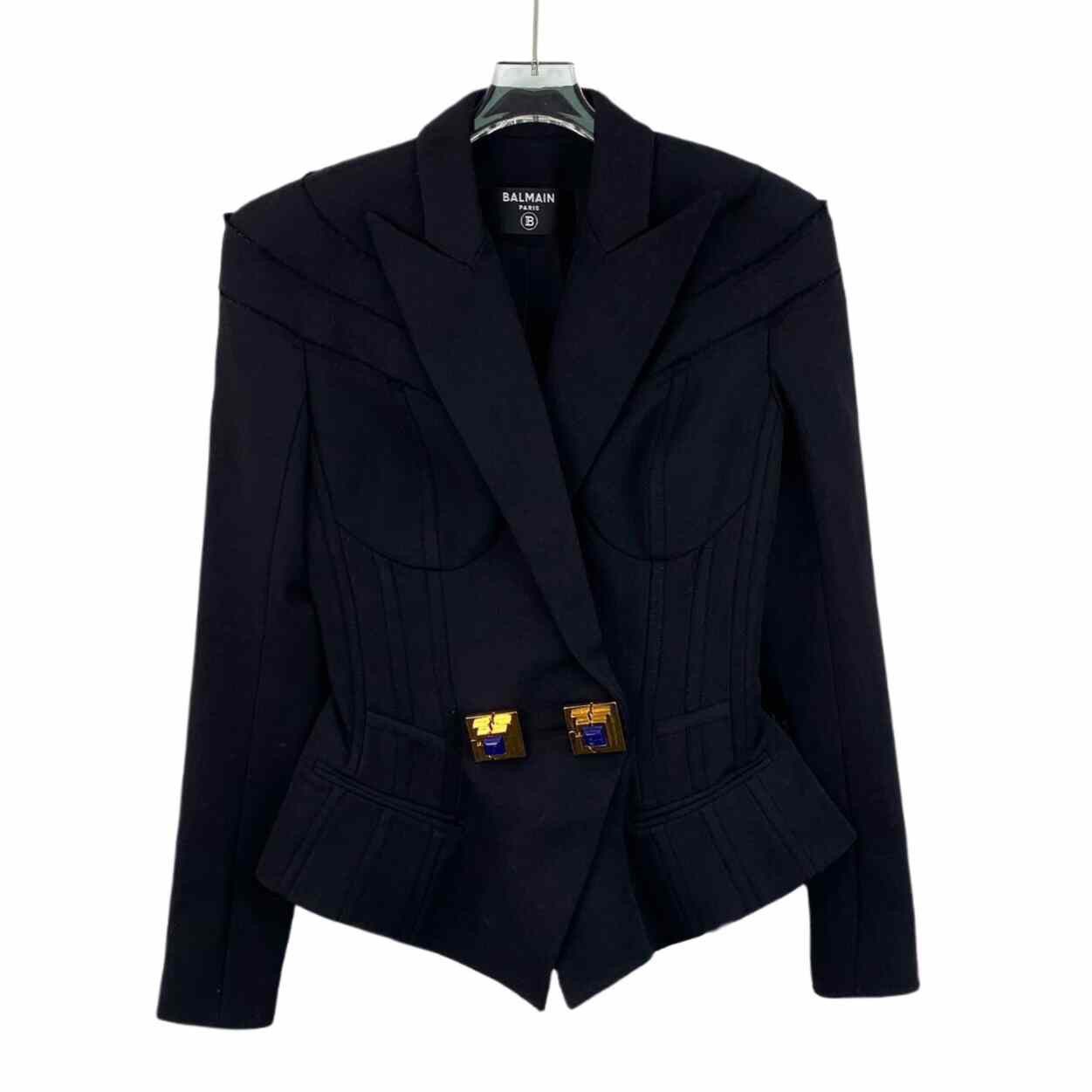 Balmain Balmain Black Wool Lapel Blazer Size S / US 4 / IT 40 - 1 Thumbnail