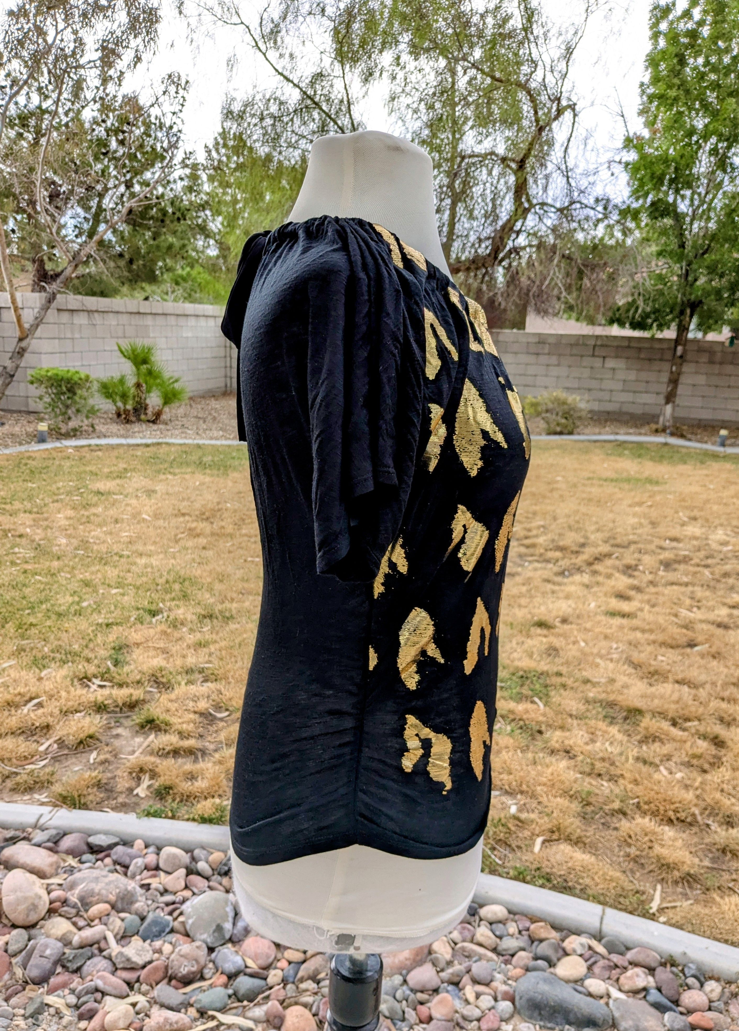 Designer Miss Royal T Gold Flame Rayon Stretch Women's Top Blouse Size S / US 4 / IT 40 - 3 Thumbnail