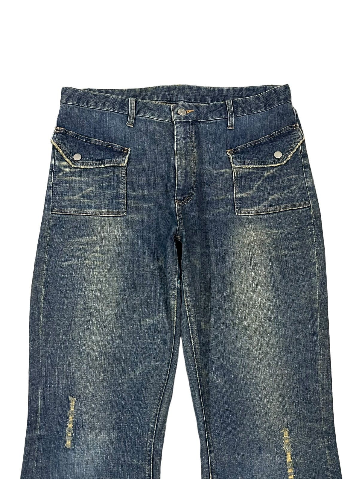 POST ARCHIVE FACTION (PAF) Vintage Japanese Bush Pants Mud Wash Distressed Flare Jeans Size US 34 / EU 50 - 4 Thumbnail