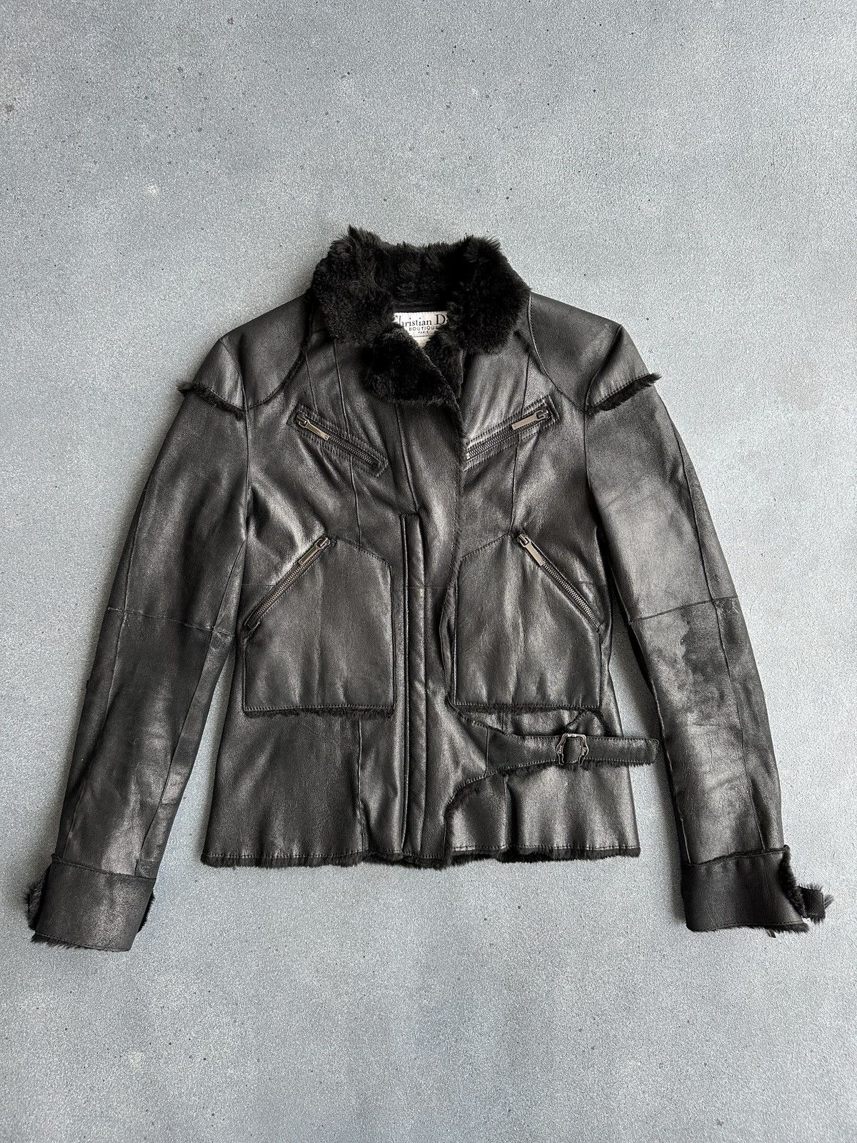 Christian Dior Monsieur 2003 DIOR John Galliano Rabbit Fur Black Strap Coat Jacket Size M / US 6-8 / IT 42-44 - 15 Thumbnail