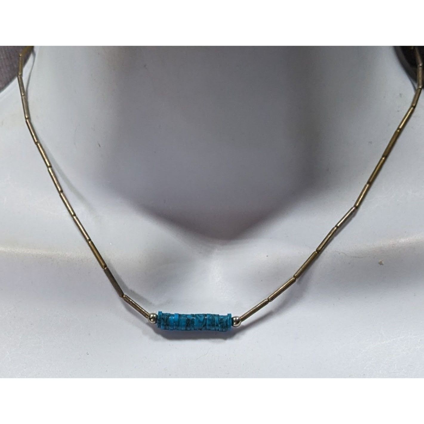 Handmade Vintage Native Liquid Silver And Turquoise Beaded Necklace Size ONE SIZE - 4 Thumbnail