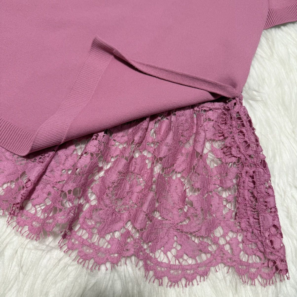 Valentino Authentic Valentino Floral Lace Ruffle Knit Sweater S Pink Size S / US 4 / IT 40 - 8 Thumbnail