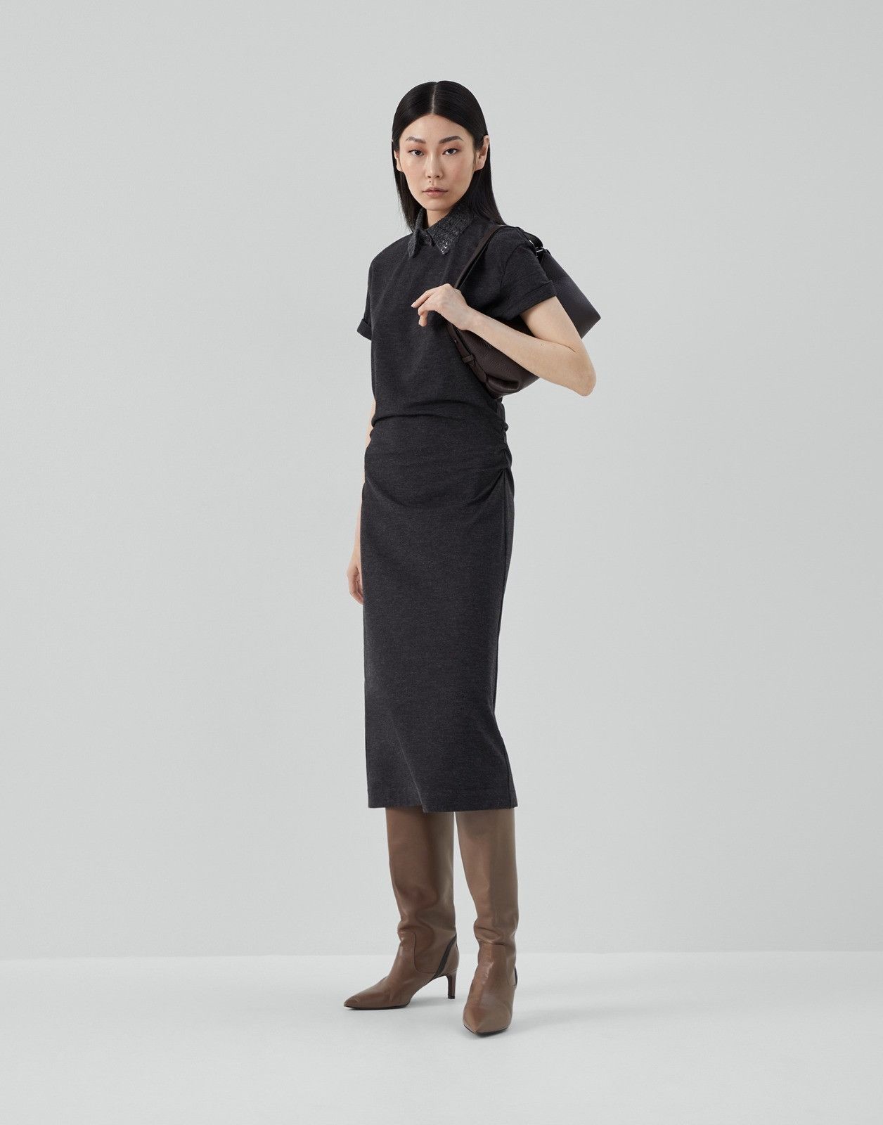 Brunello Cucinelli o1la1rc1a0225 Midi Dress in Noir Size L / US 10 / IT 46 - 4 Thumbnail