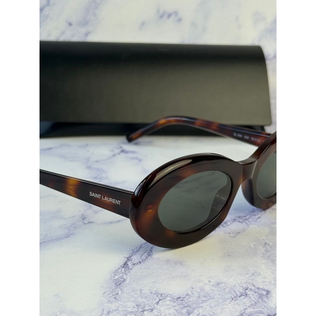 Saint Laurent Paris NEW Saint Laurent SL594 Oval Sunglasses in Havana Brown Size ONE SIZE - 6 Thumbnail