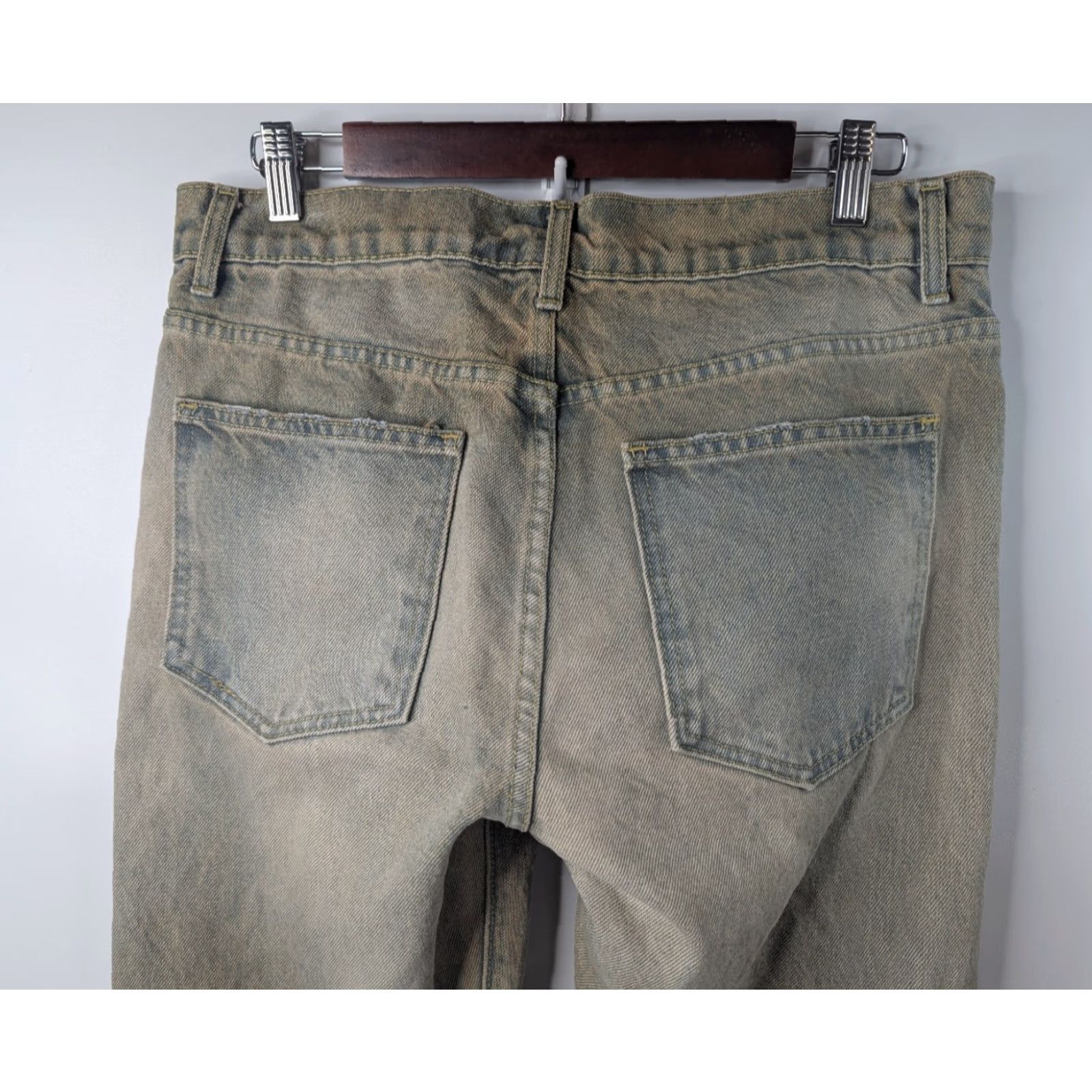 Denime Moojimooji Jeans Mens Aged Sand Distressed Denim Frayed Hem Made USA Streetwear Size US 31 - 7 Thumbnail