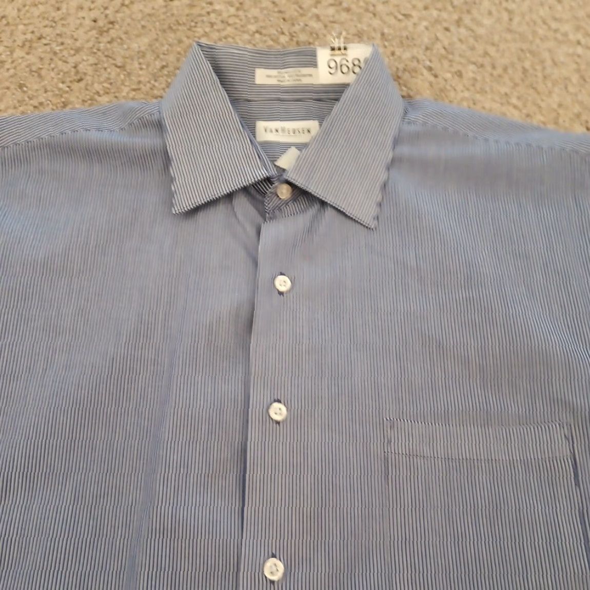 Van Heusen Van Heusen Shirt Mens XL Blue Striped Long Sleeve Button-Up Cotton Blend Size US XL / EU 56 / 4 - 3 Thumbnail