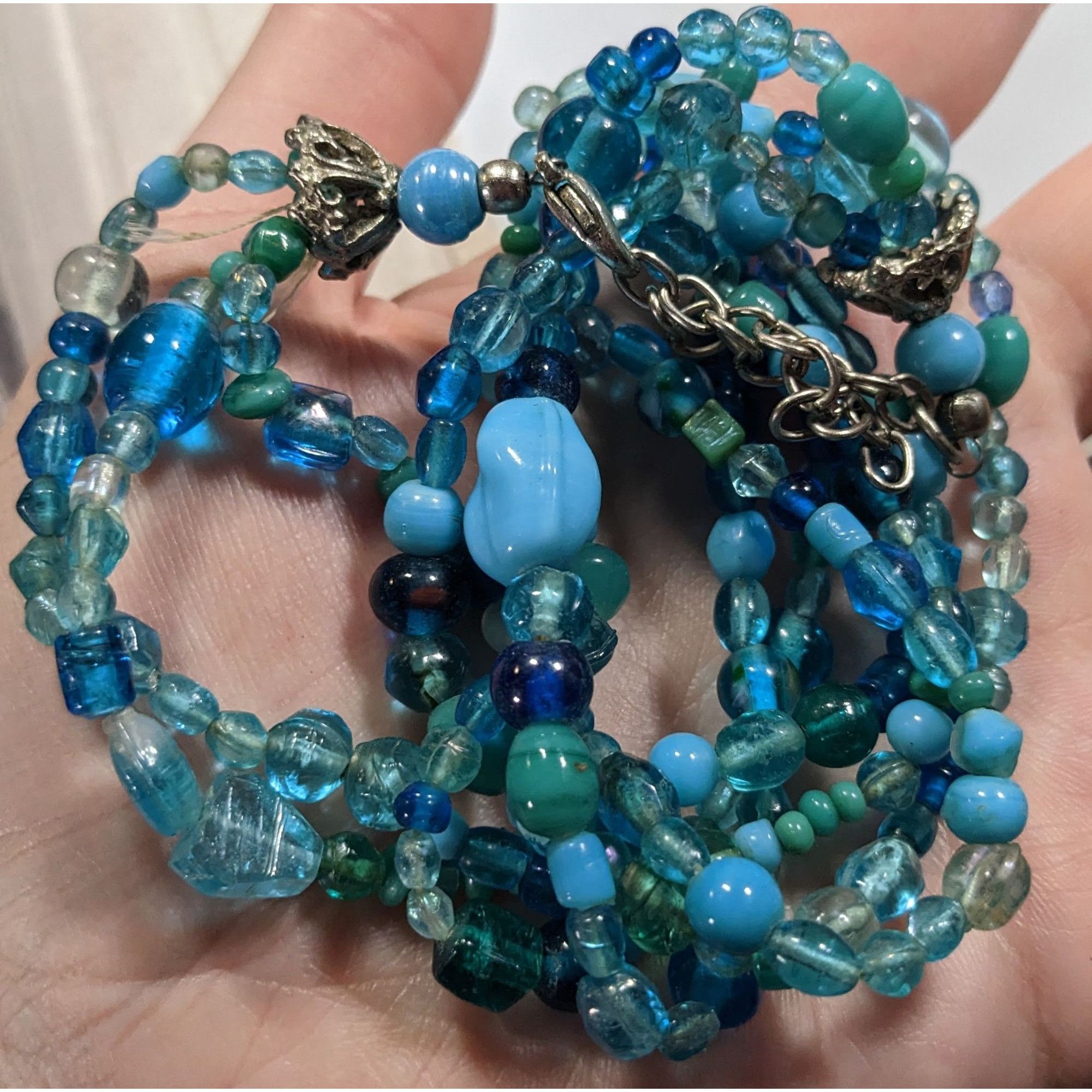 Handmade Mermaidcore Handmade Blue Glass Beaded Layered Necklace Size ONE SIZE - 3 Thumbnail