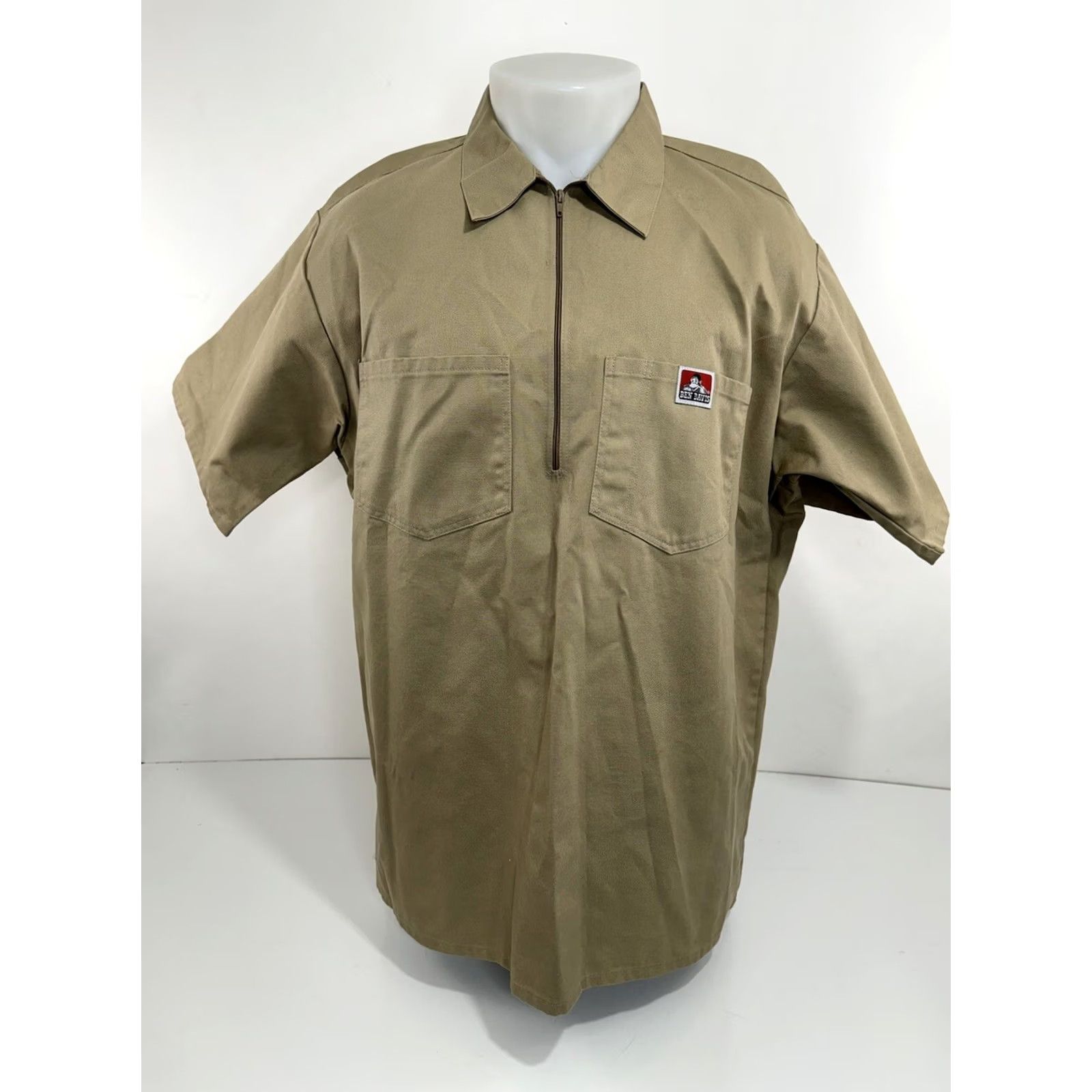 Ben Davis BEN DAVIS Zip Collar Embroidered Logo XL Work Mechanic Shirt Mens Short Sleeve Button-Up Light Brown Size US XL / EU 56 / 4 - 2 Thumbnail