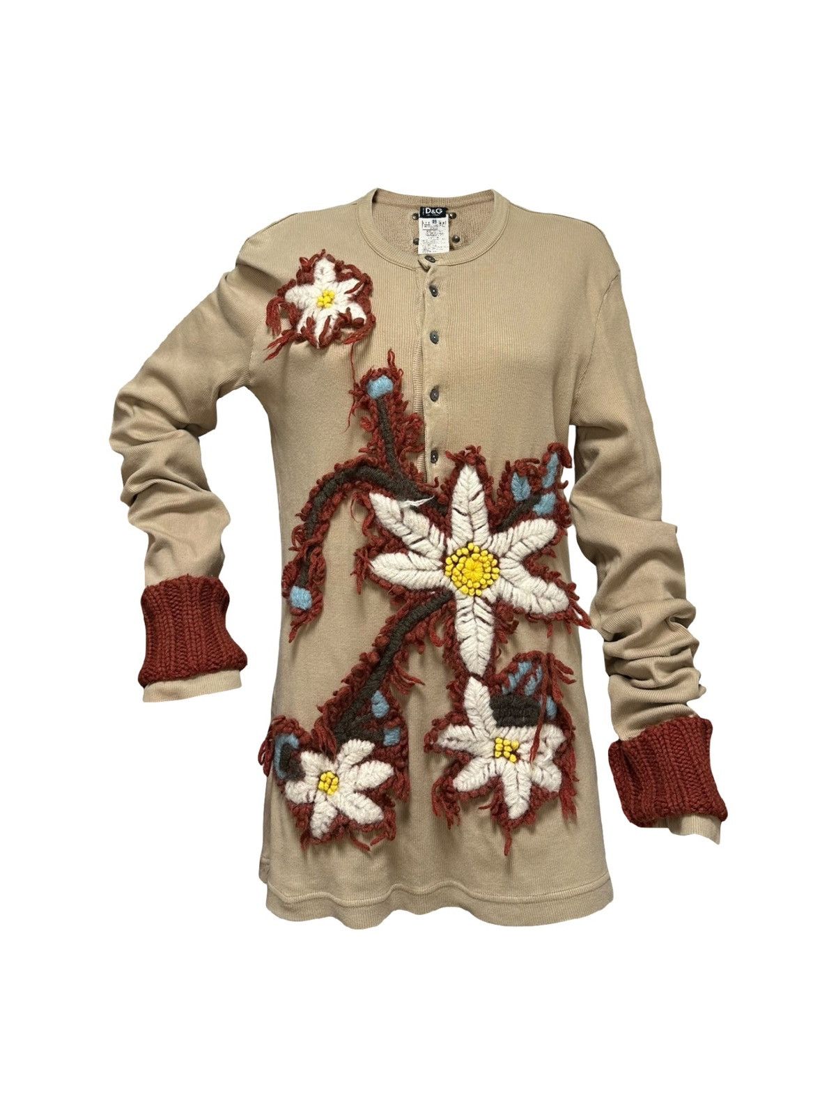Dolce & Gabbana D&G Fall Winter 2002 Floral Embroidered Long Sleeve Top Size M / US 6-8 / IT 42-44 - 1 Thumbnail