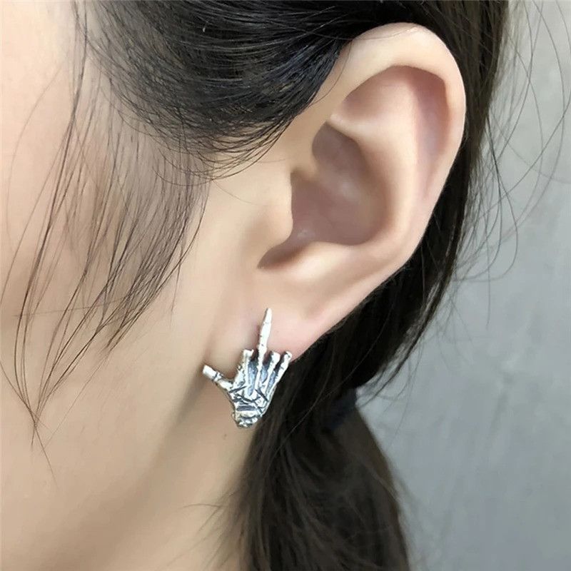 Jewelry Middle Finger Stud Earrings 925 Sterling Silver Ear Gift Size ONE SIZE - 1 Thumbnail