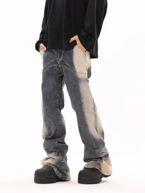 Japanese Brand Street hip-hop grunge color stitching micro-flare jeans Size US 32 / EU 48 - 1 Thumbnail