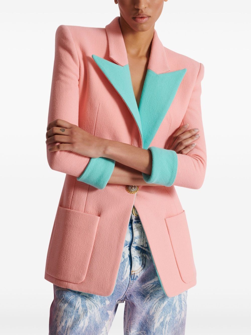 Balmain o1s1wg110825 Two Tone Virgin Wool Jacket in Pink Size XL / US 12-14 / IT 48-50 - 6 Thumbnail