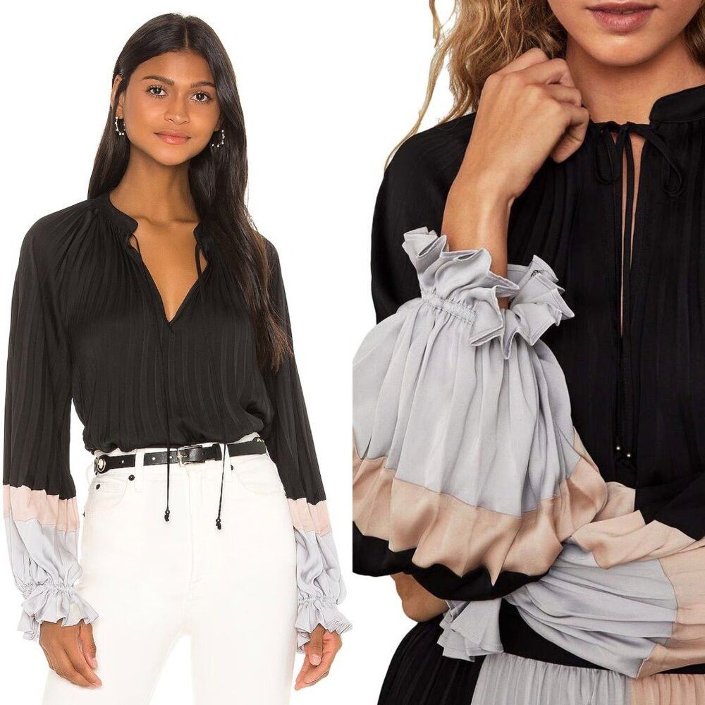 Bcbgmaxazria BCBGMaxAzria Pleated Colorblock Long Sleeve Blouse Size L Size L / US 10 / IT 46 - 1 Thumbnail
