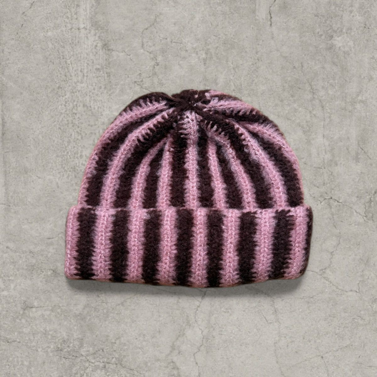 Japanese Brand Cool vintage style beanie, striped brown/pink. One size Size ONE SIZE - 1 Thumbnail