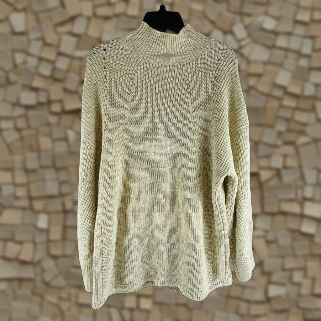 Vintage RDI Sweater Women’s Size S Oversized Cream Mock Neck Drawstring Sleeve Knit NWT Size S / US 4 / IT 40 - 1 Thumbnail