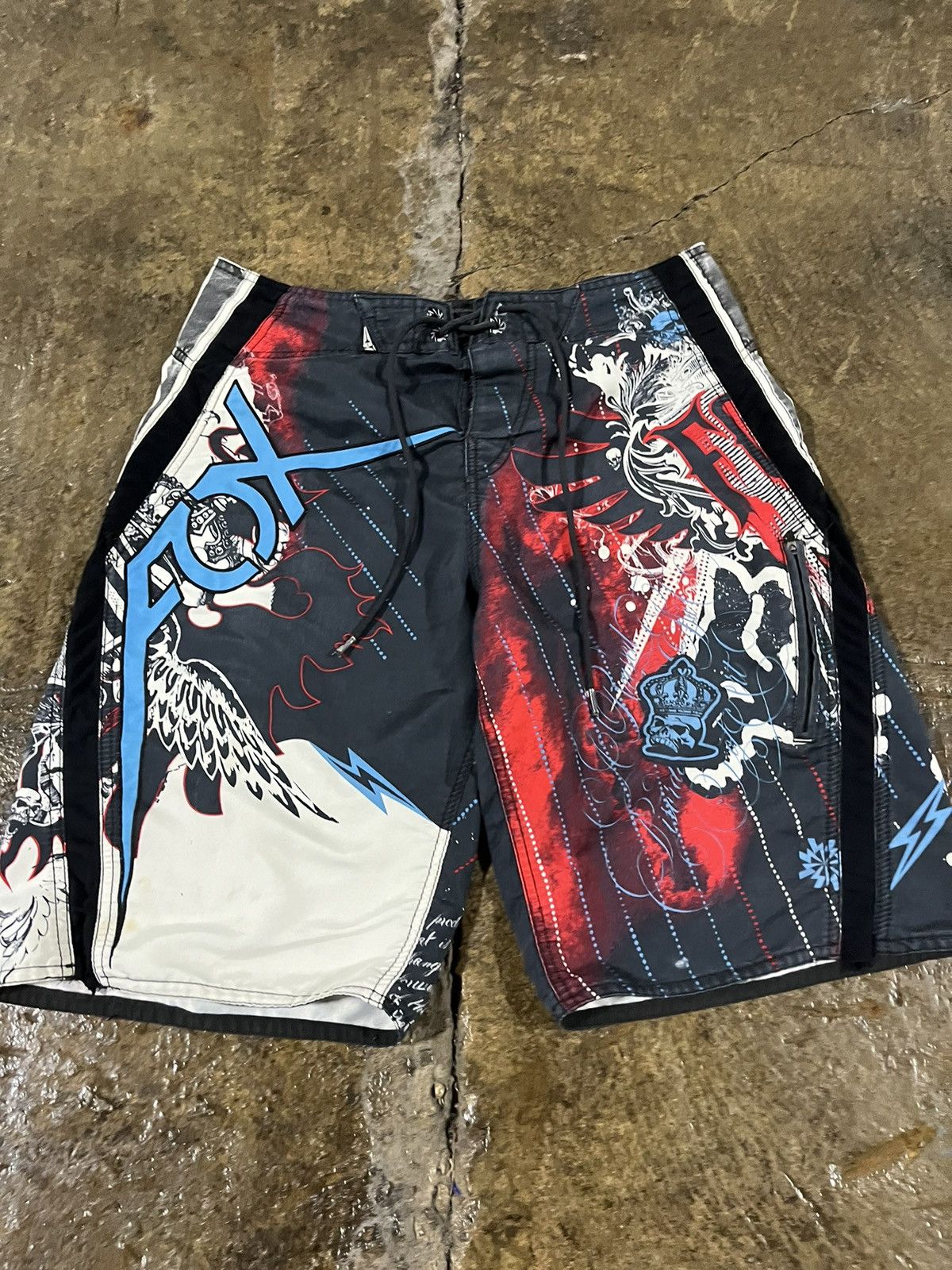 Affliction × Fox Racing × Vintage Crazy Y2K Fox Racing Shorts Grunge Skater Punk Cyber Goth Size US 34 / EU 50 - 3 Thumbnail