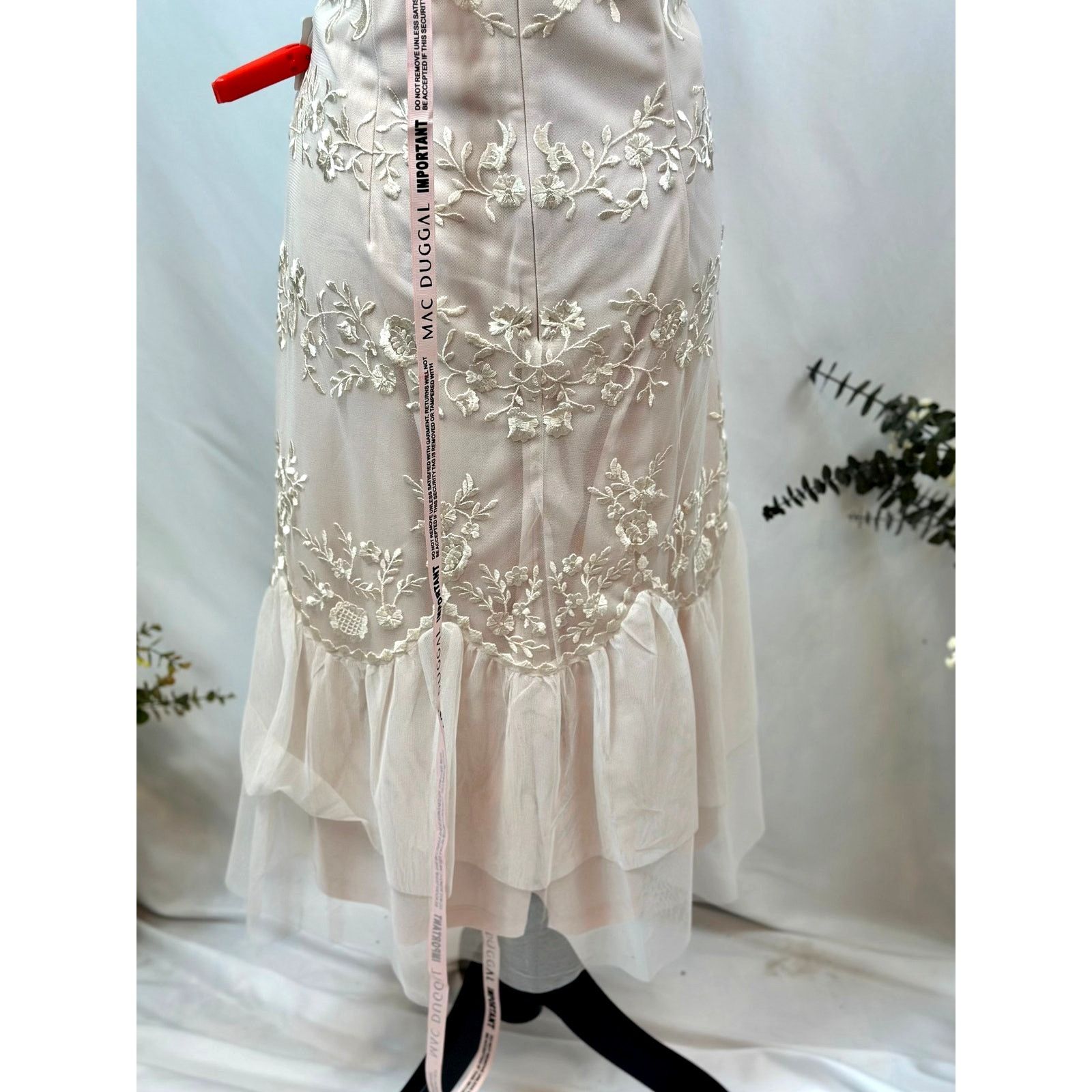 Mac Duggal Floral Embroidered Sheer Mesh Dress Blush 12
