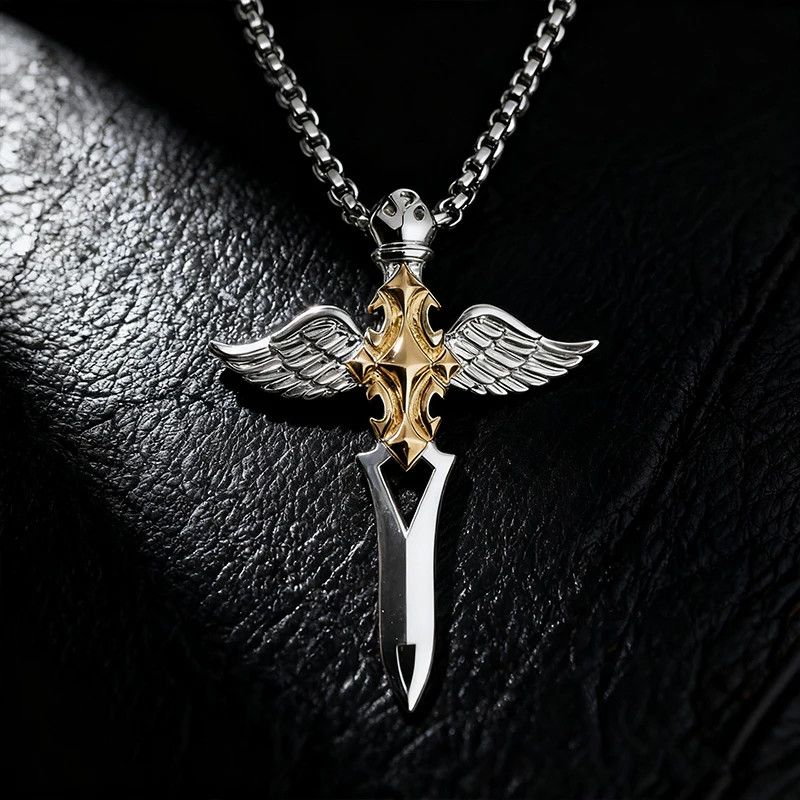 Jewelry wo tone Winged Sword Cross Pendant Necklace Size ONE SIZE - 1 Preview