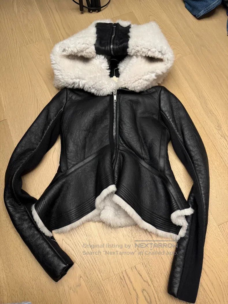 Rick Owens RICK OWENS fur collar leather jacket Blouson Woman