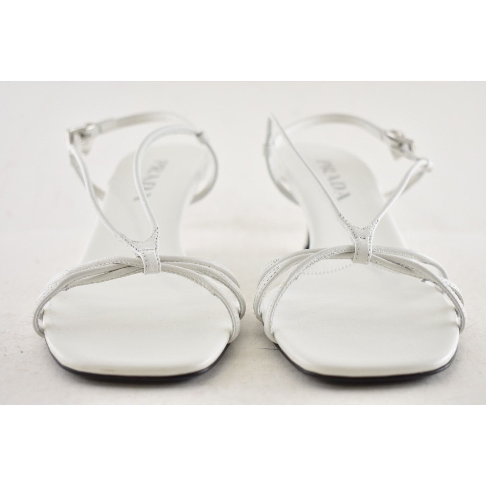 Prada Prada White Leather Strappy Slingback Kitten Heel Sandal 42 Size US 12 / IT 42 - 11 Thumbnail
