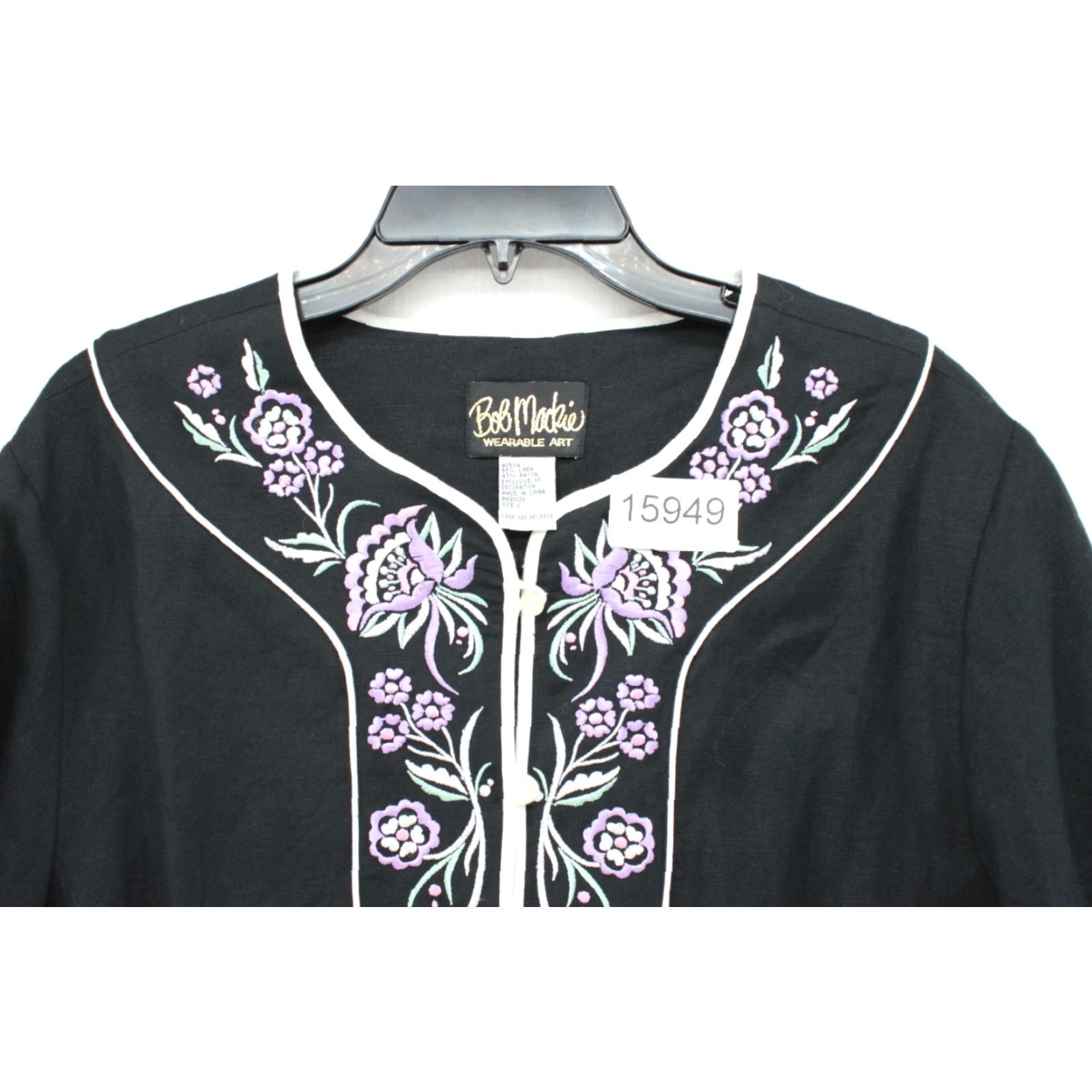 Bob Mackie VINTAGE Bob Mackie Wearable Art Womens Large Jacket Black Embroidered Linen Blend Size L / US 10 / IT 46 - 8 Thumbnail