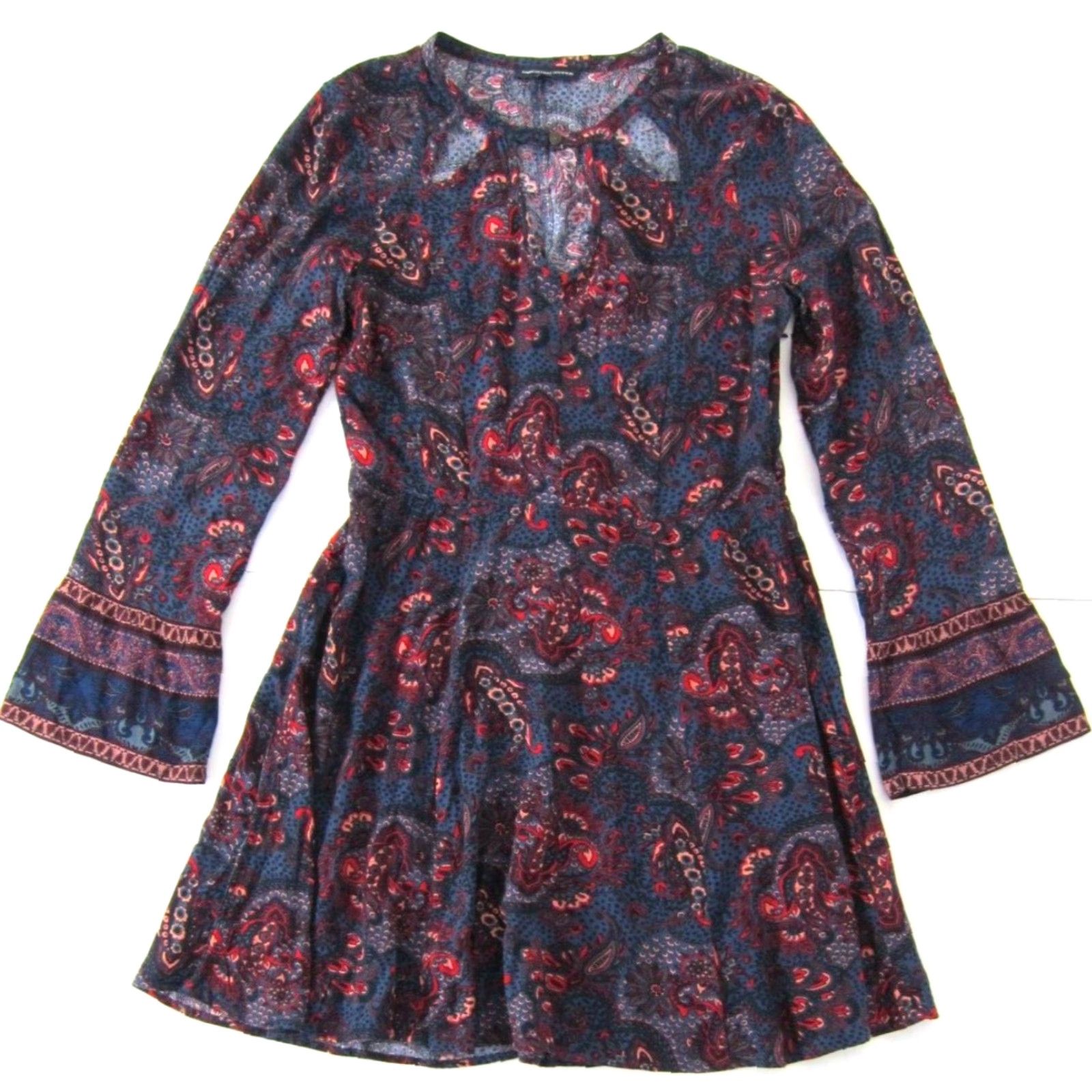 American Eagle Outfitters VINTAGE American Eagle Outfitters Rayon Blue Pink Floral Long Sleeve Sheath Dress Small Size S / US 4 / IT 40 - 6 Thumbnail