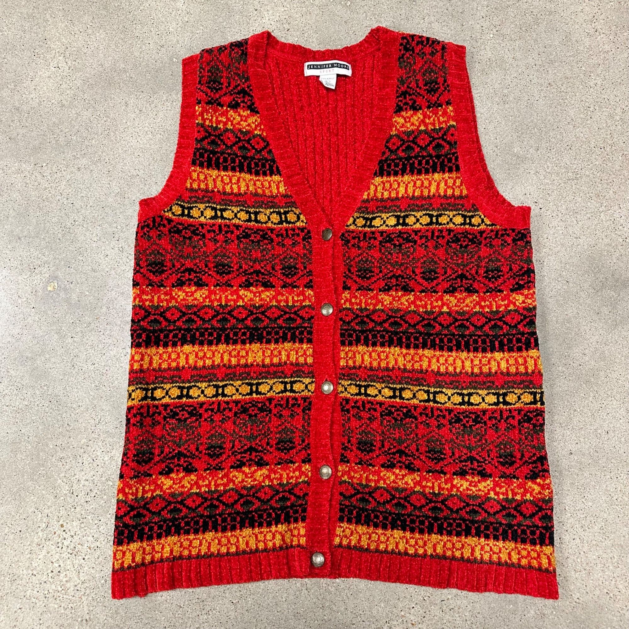 Vintage Vintage Unique Knit Patterned Button Up Sweater Vest Size L / US 10 / IT 46 - 1 Thumbnail