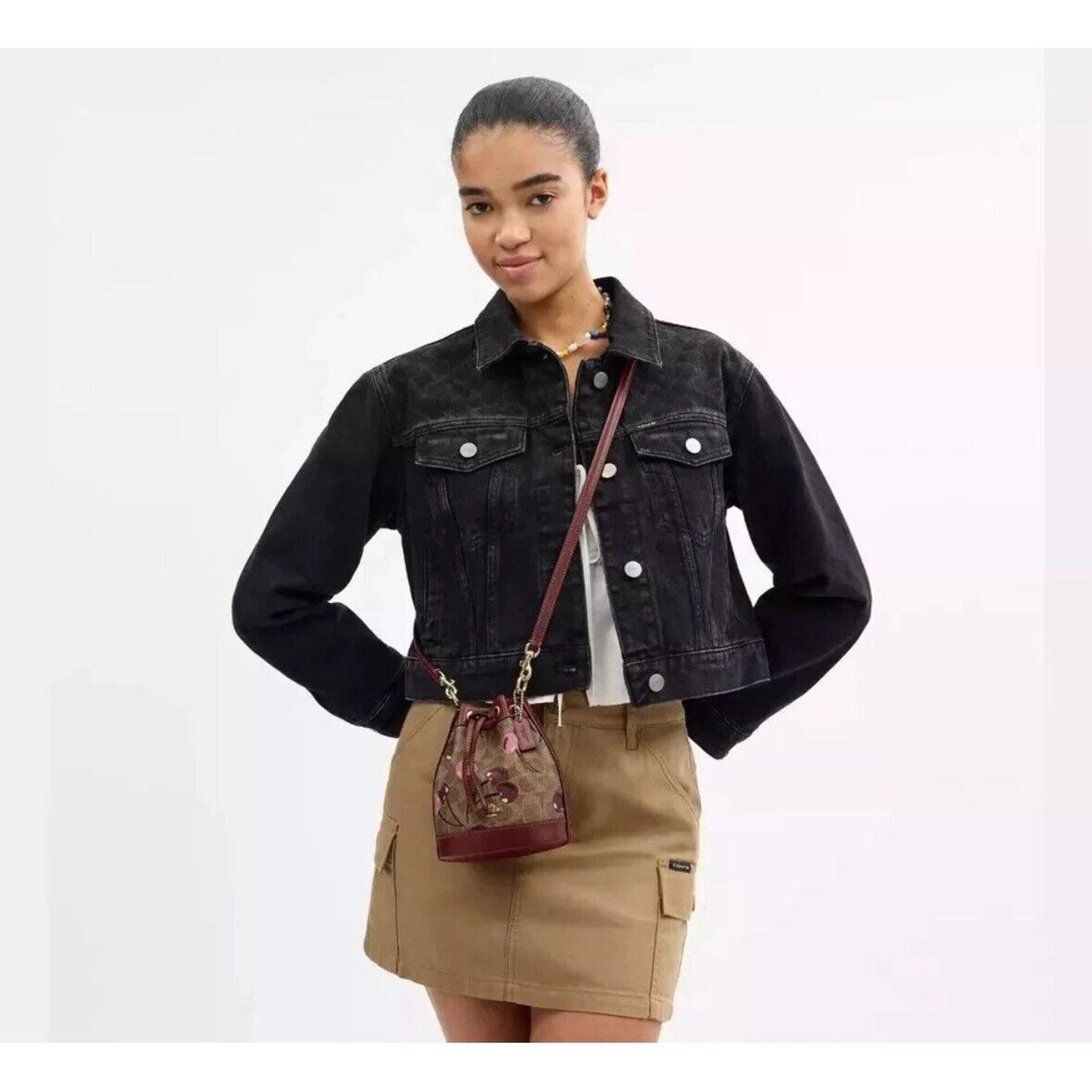 NWT Coach Mini Bucket Bag In Signature Canvas With Cherry