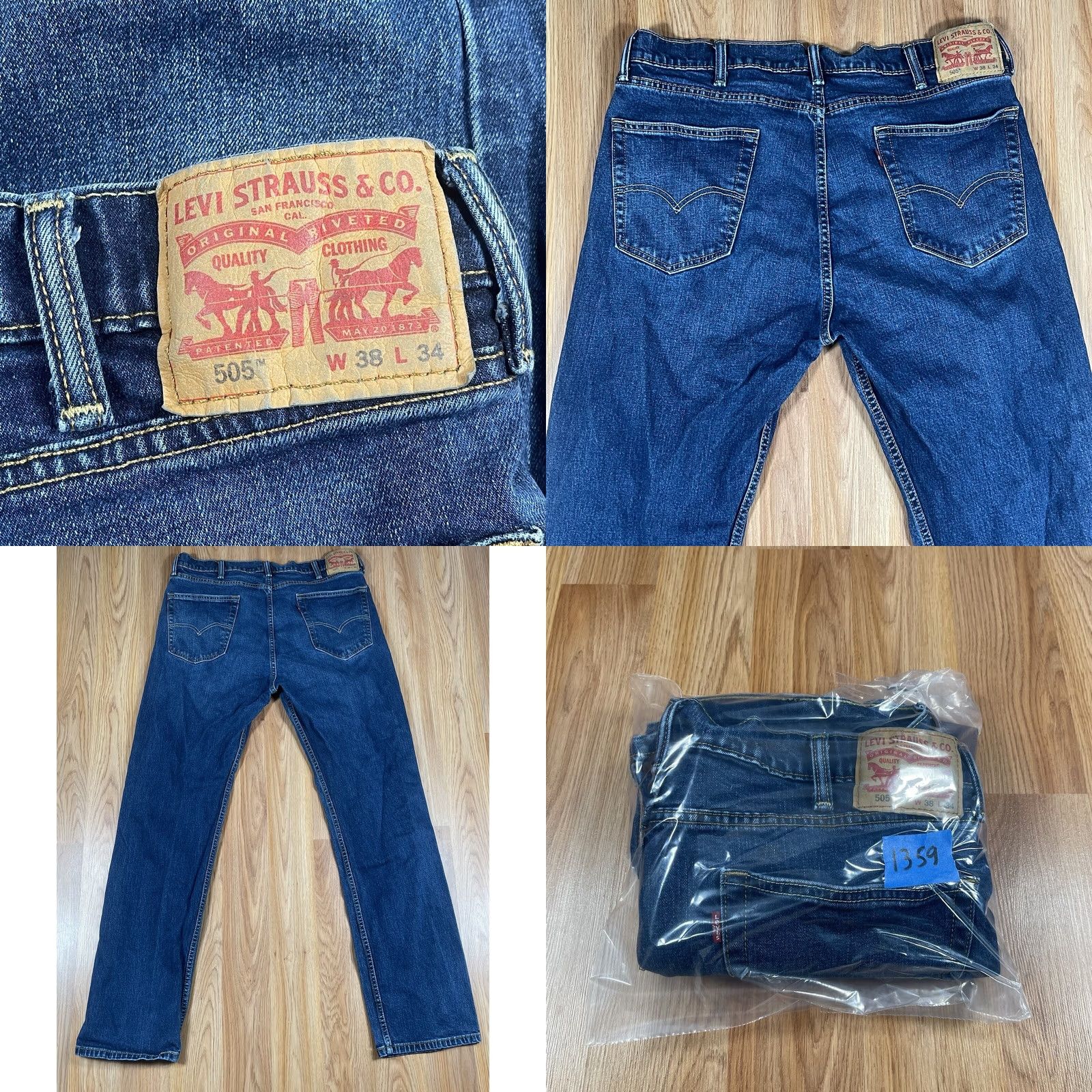 Levi's LEVI'S 505 Straight Jeans Mens 38Wx34L Blue Strauss Fit Stretch Denim CottonBlend Size US 38 / EU 54 - 9 Thumbnail