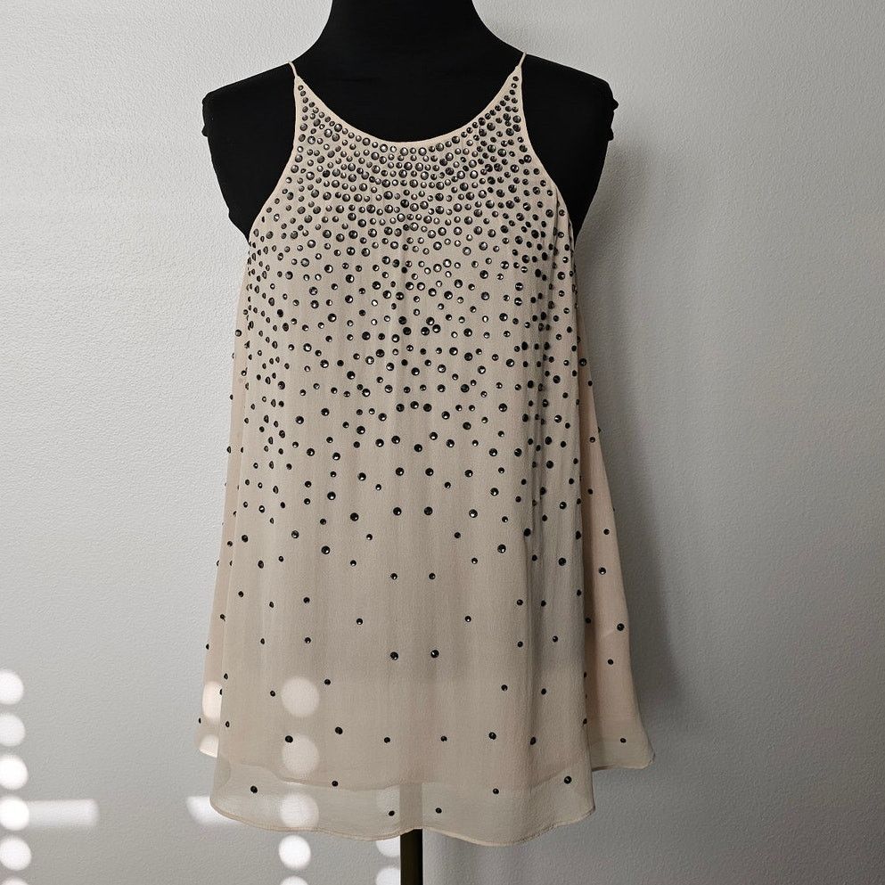 MILLY MILLY Tan Embellished Silk Chiffon Cami Tank Top Blouse 2 Size XS / US 0-2 / IT 36-38 - 1 Thumbnail
