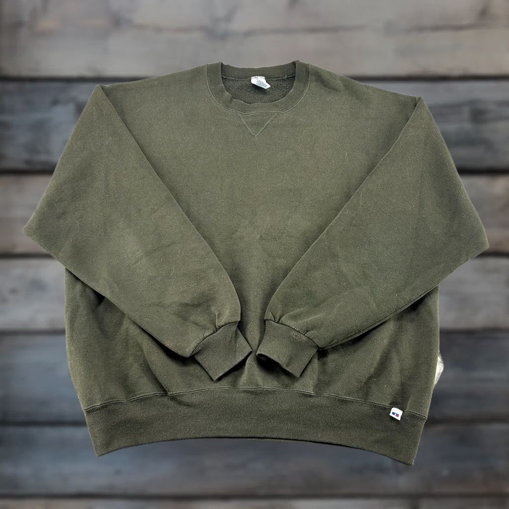Russell Athletic VINTAGE Russell Athletic Sweatshirt Mens 2XL Green Pullover Crew Neck Cotton Fleece Logo 90s Sweatshirt Mens Size US XXL / EU 58 / 5 - 1 Thumbnail