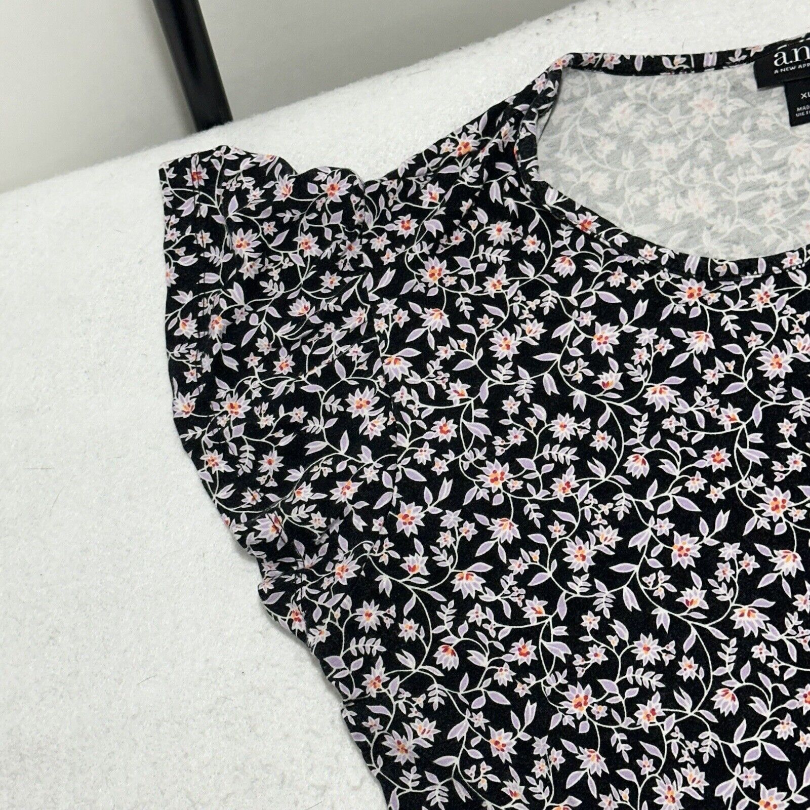 Other A.N.A XL Cap Sleeve Black Purple Floral Dress Pullover Size XL / US 12-14 / IT 48-50 - 4 Thumbnail