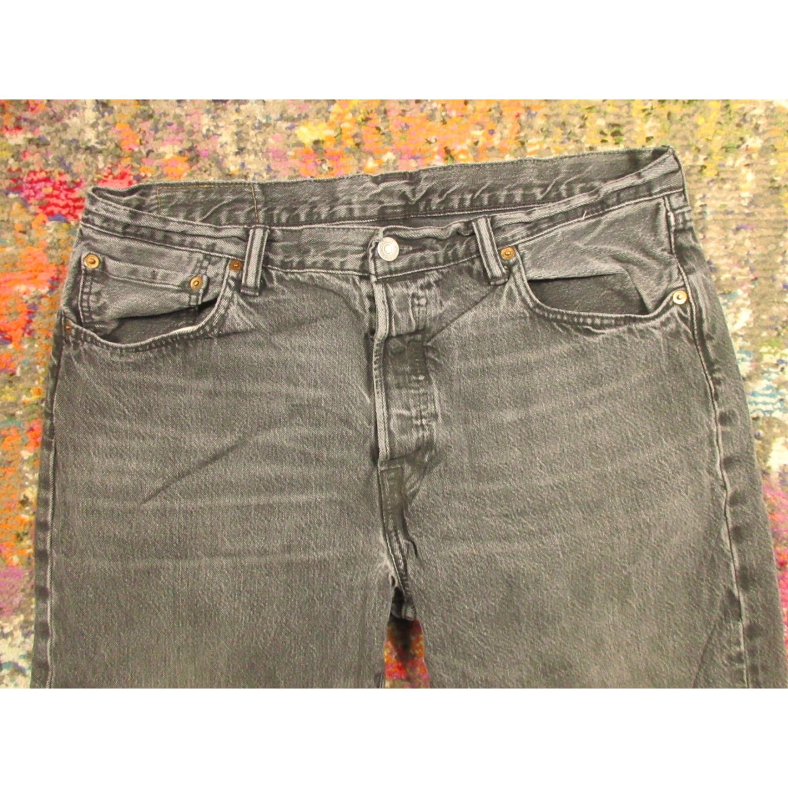 Levi's LEVI'S 501 Jeans 34x32 Regular Rise Black Denim Button Fly Straight 5-Pocket Mens Vintage? No Size US 34 / EU 50 - 3 Thumbnail