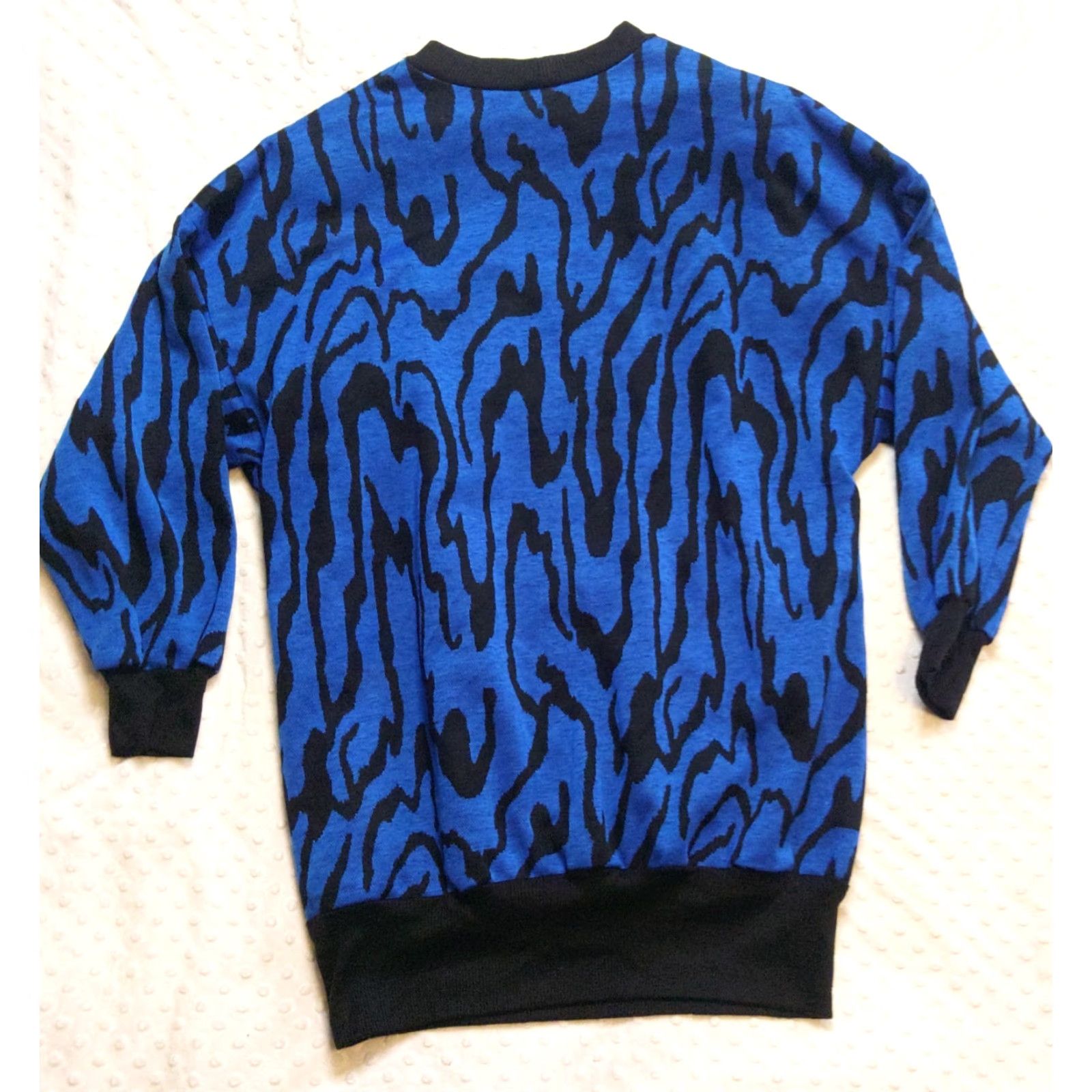 Vintage VINTAGE Tiger Stripe Acrylic Sweater Blue Black Size 18 Made In USA Fresh Ideas 1980s Glam Rock Men’s Mens Size XXL / US 16-18 / IT 52-54 - 5 Thumbnail