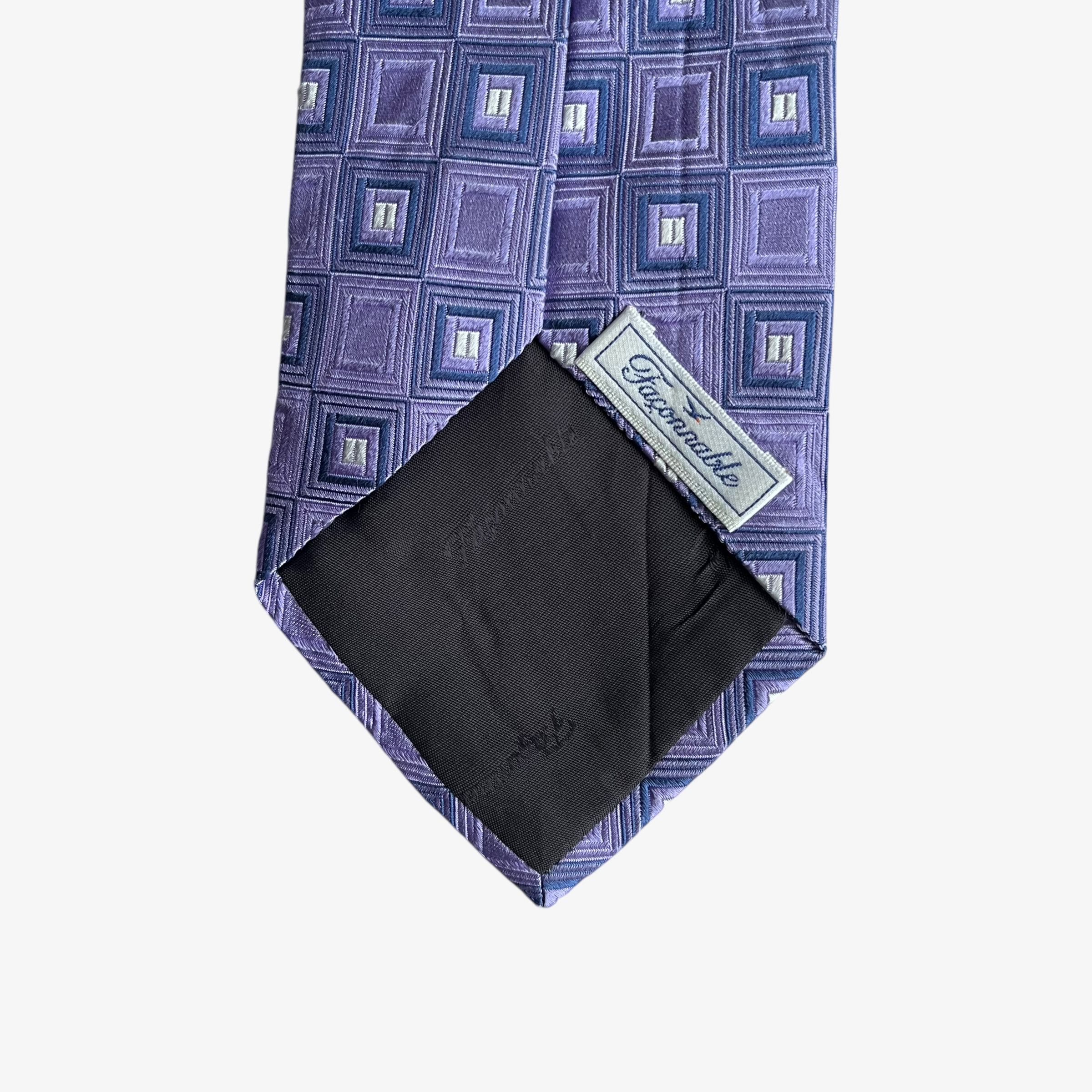 Faconnable Vintage 90s Faconnable Geometric Print Purple Silk Tie Size ONE SIZE - 2 Thumbnail