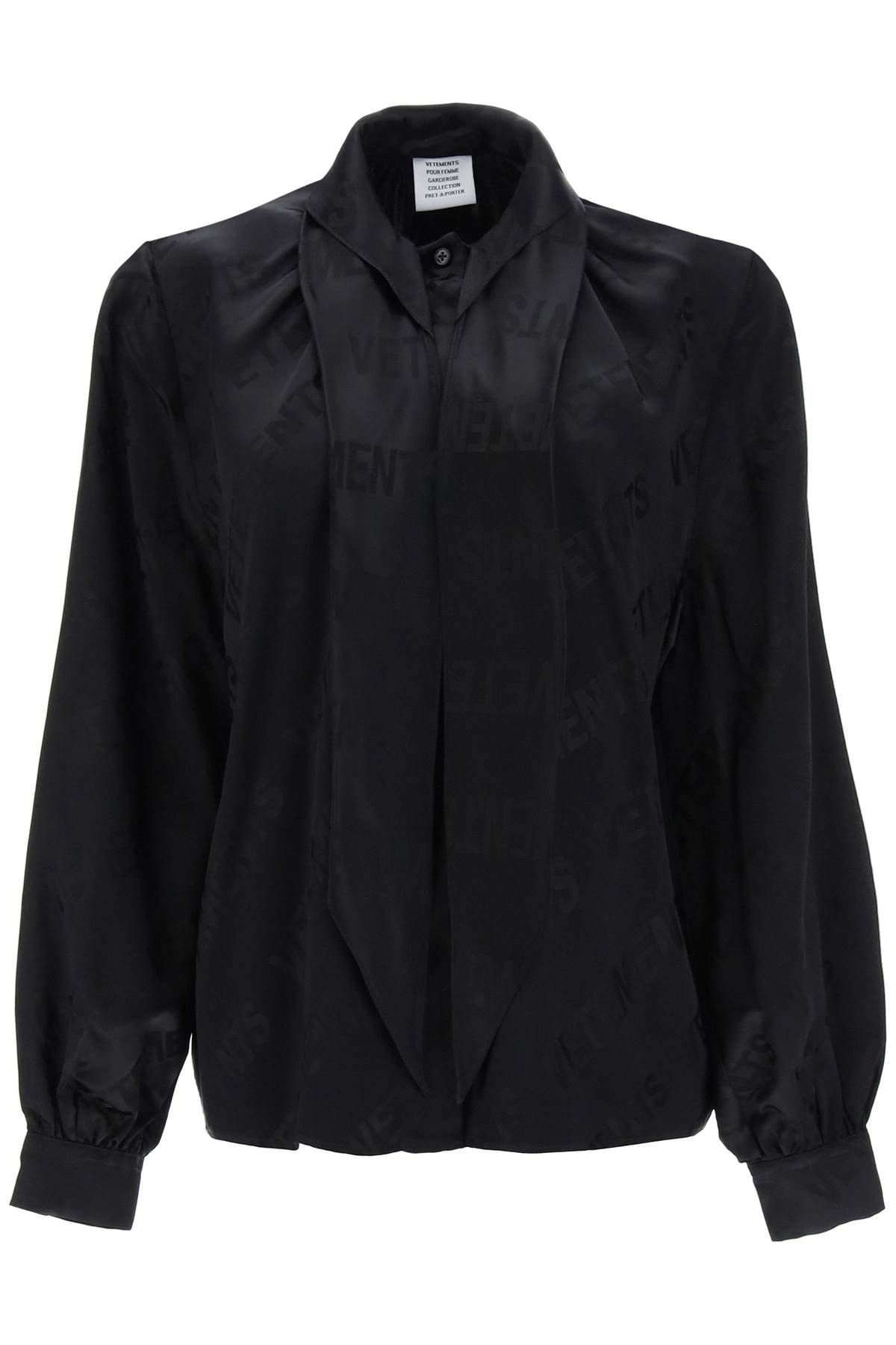 image of Vetements Scarf Collar Monogram Blouse in Black Black Monogram, Women's (Size Medium)