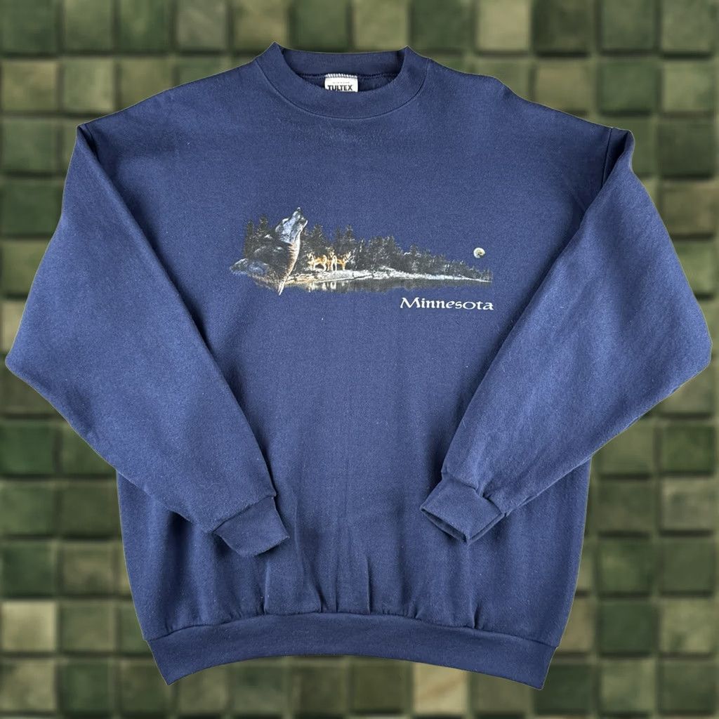 Tultex VINTAGE Tultex Wolf Crewneck Sweatshirt XL Blue 90s Wildlife USA Mens Pullover Crew Neck Size US XL / EU 56 / 4 - 1 Thumbnail