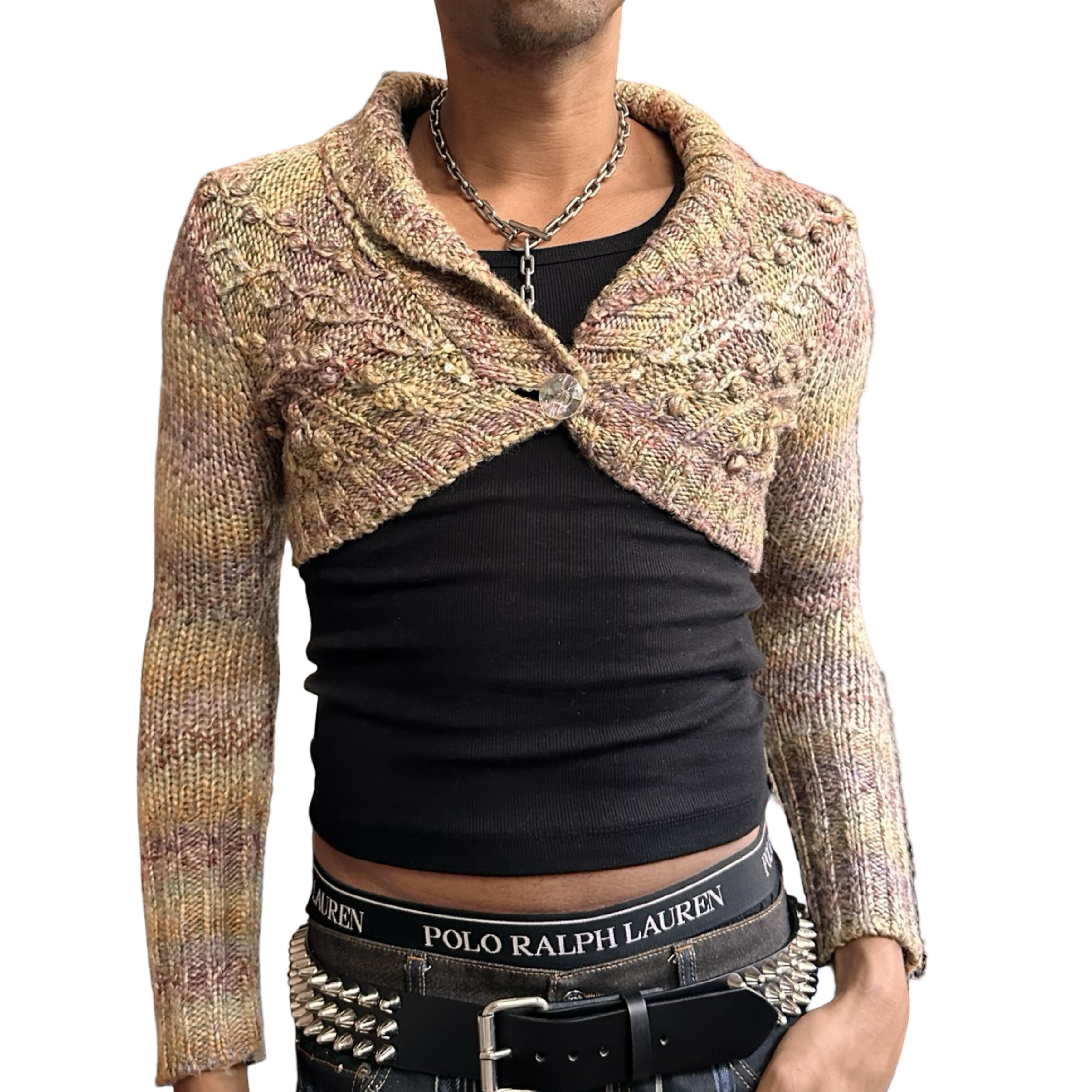 DKNY Vintage Tan Speckle Cable Knit Shrug Sequin Sweater - Medium Size M / US 6-8 / IT 42-44 - 2 Thumbnail
